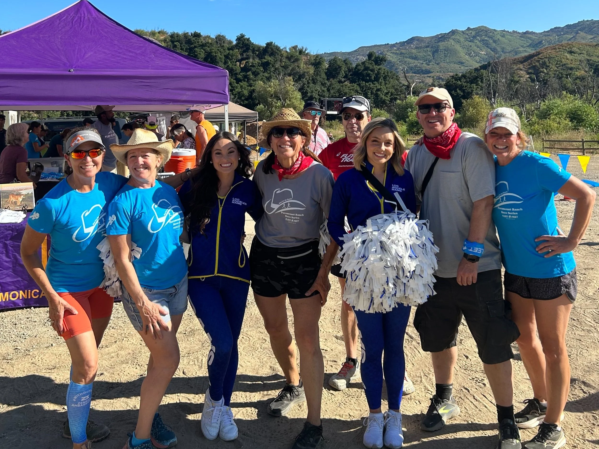  Left to Right: Shari DeLuca, Amber Gereghty, L.A. Rams cheerleader Shariah, Missy Andrews (Future Track), Thomas Prescher, L.A. Rams cheerleader Shelby, Jerry Kaupaulla, Julie Ronk. 