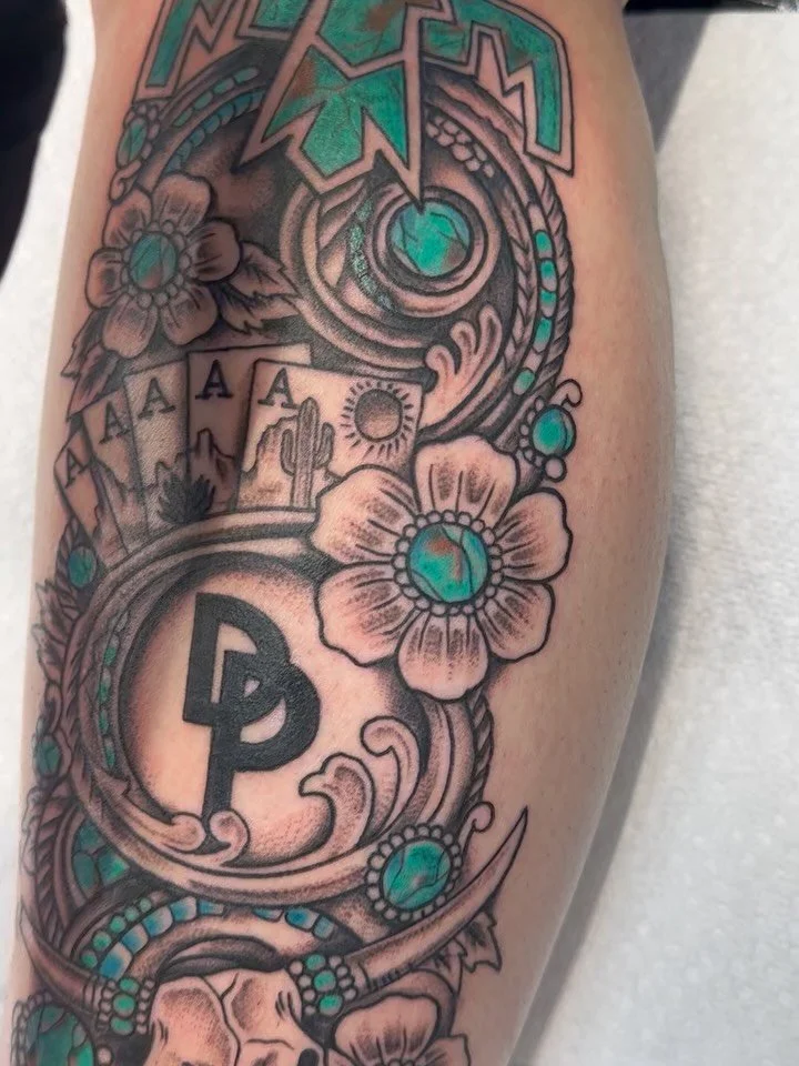 &bull; NO BULL HERE‼️‼️‼️Sending this one back to Texas🐂 thank you for the trust and sitting like a fucking rock 💎🗿 @itsdestinypotter 

&bull;Booking for January/February , DM TO GET IN 📚📚bring me more turquoise tattoos please. 

@artistictattoo