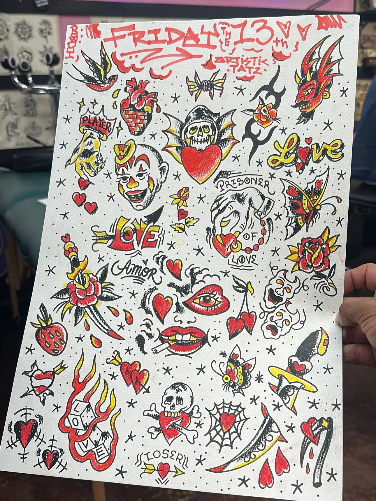 &bull; FRIDAY the 13th FLASH‼️‼️‼️‼️💕&hearts;️🥰hand painted designs made with fucking love ❤️ 

&bull; Designs start at $31 for the smaller guys and can go to $160. Arms and legs only, colors can change based by design. We will give you best fit on
