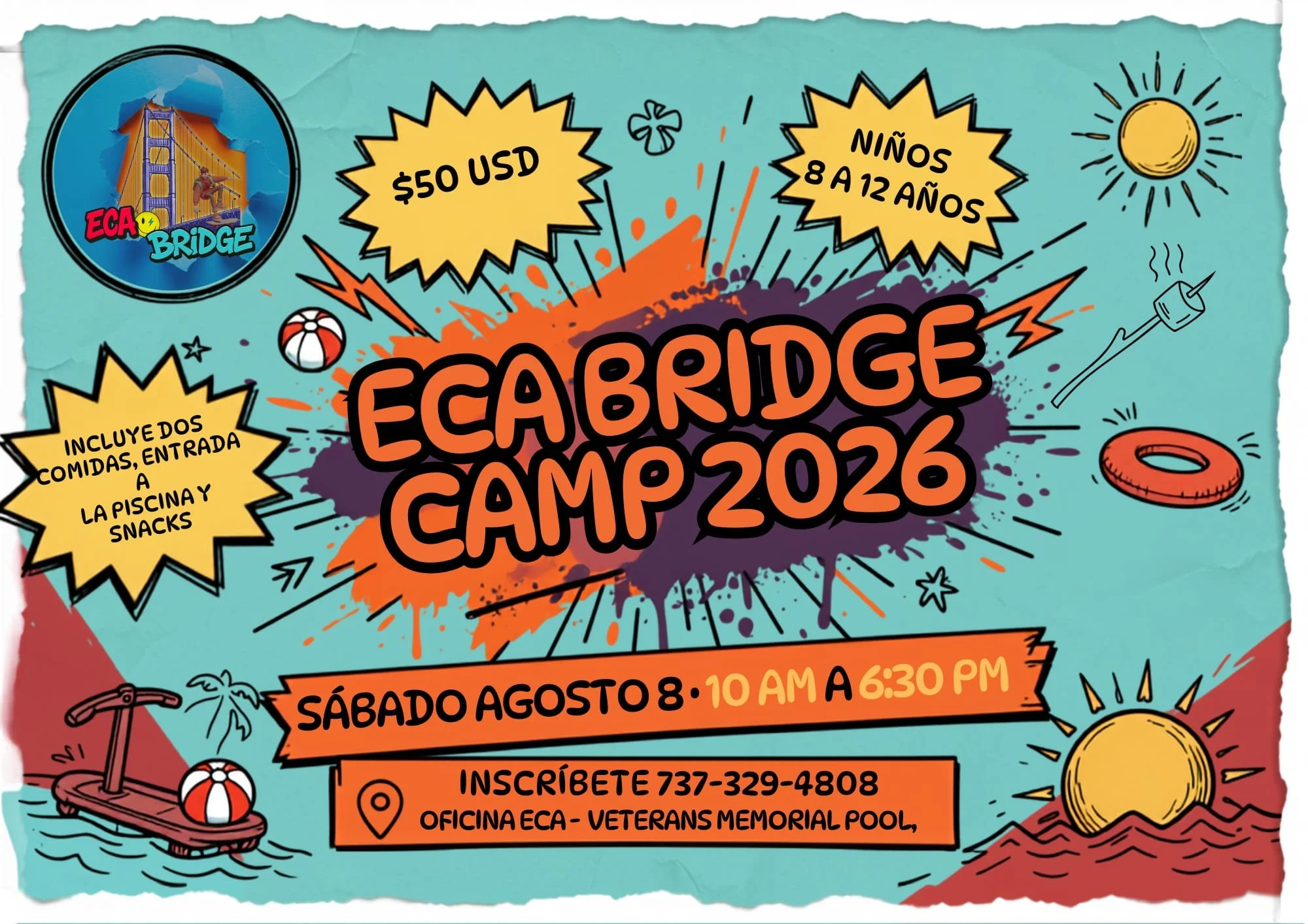 ☀️ Un día inolvidable de juegos, piscina y amistad para niños de 8 a 12 años. ¡Inscribe a tu hijo(a) hoy! 🏖️ Haz clic en la imagen para más información.