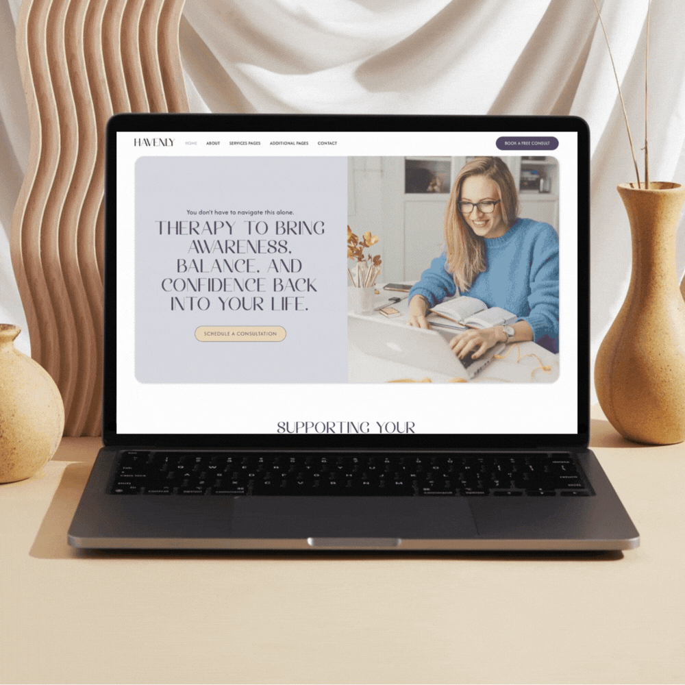 Laptop showing a website home for therapists