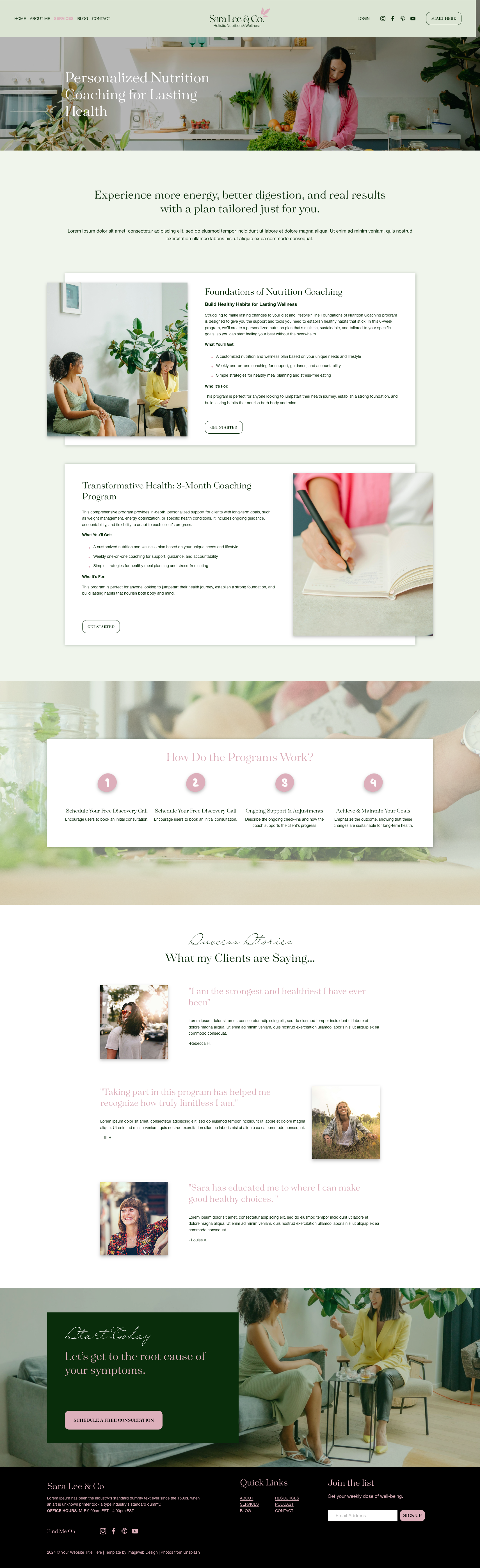 Nutrition Wellness Coach Website showing coaching program page