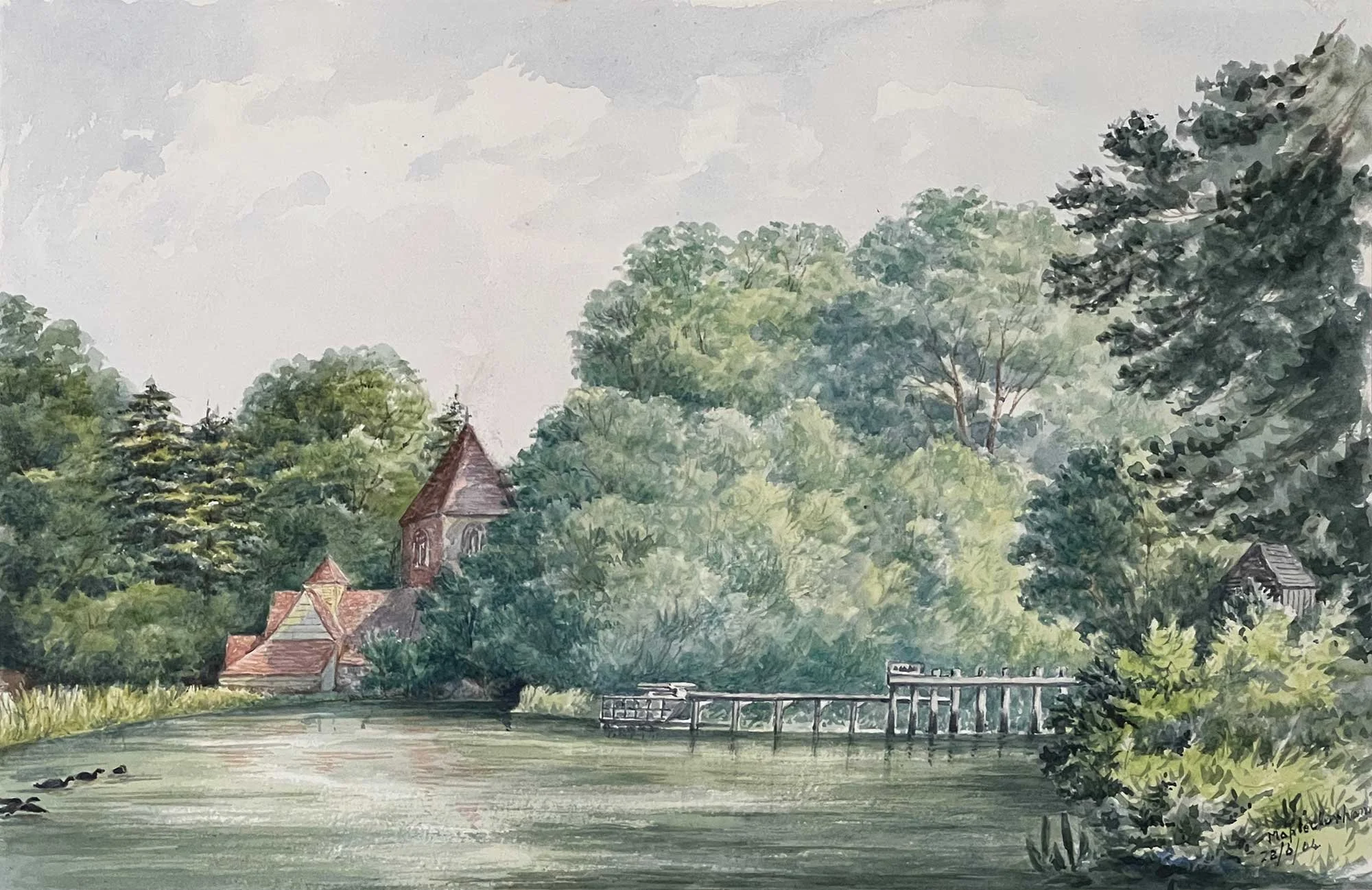 British School, Mapledurham Church and Weir, May 1904