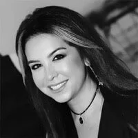 Black and white photo of Nathalie Boueri.