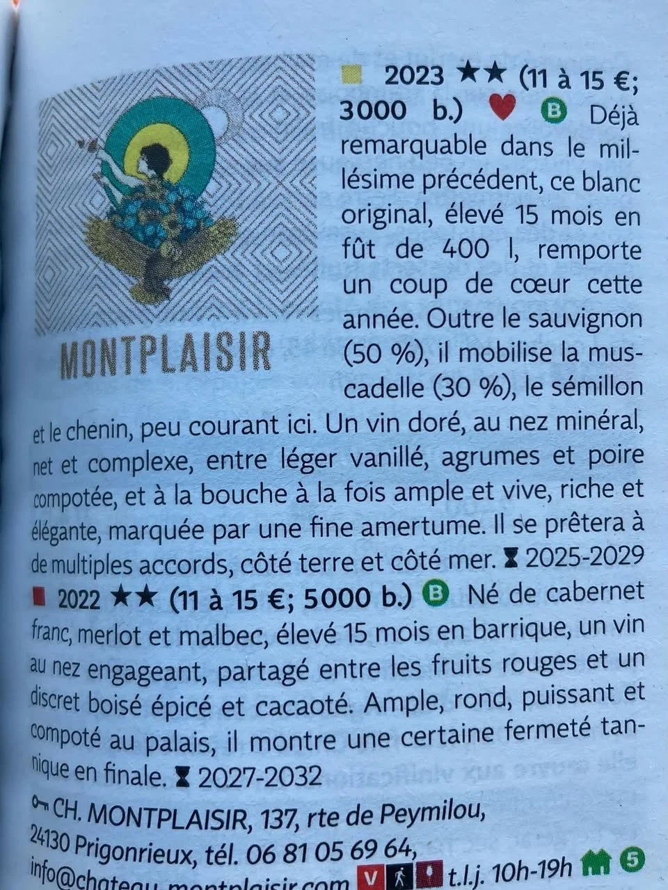 Coup de coeur, 2 * guide Hachette Montplaisir sec 2023