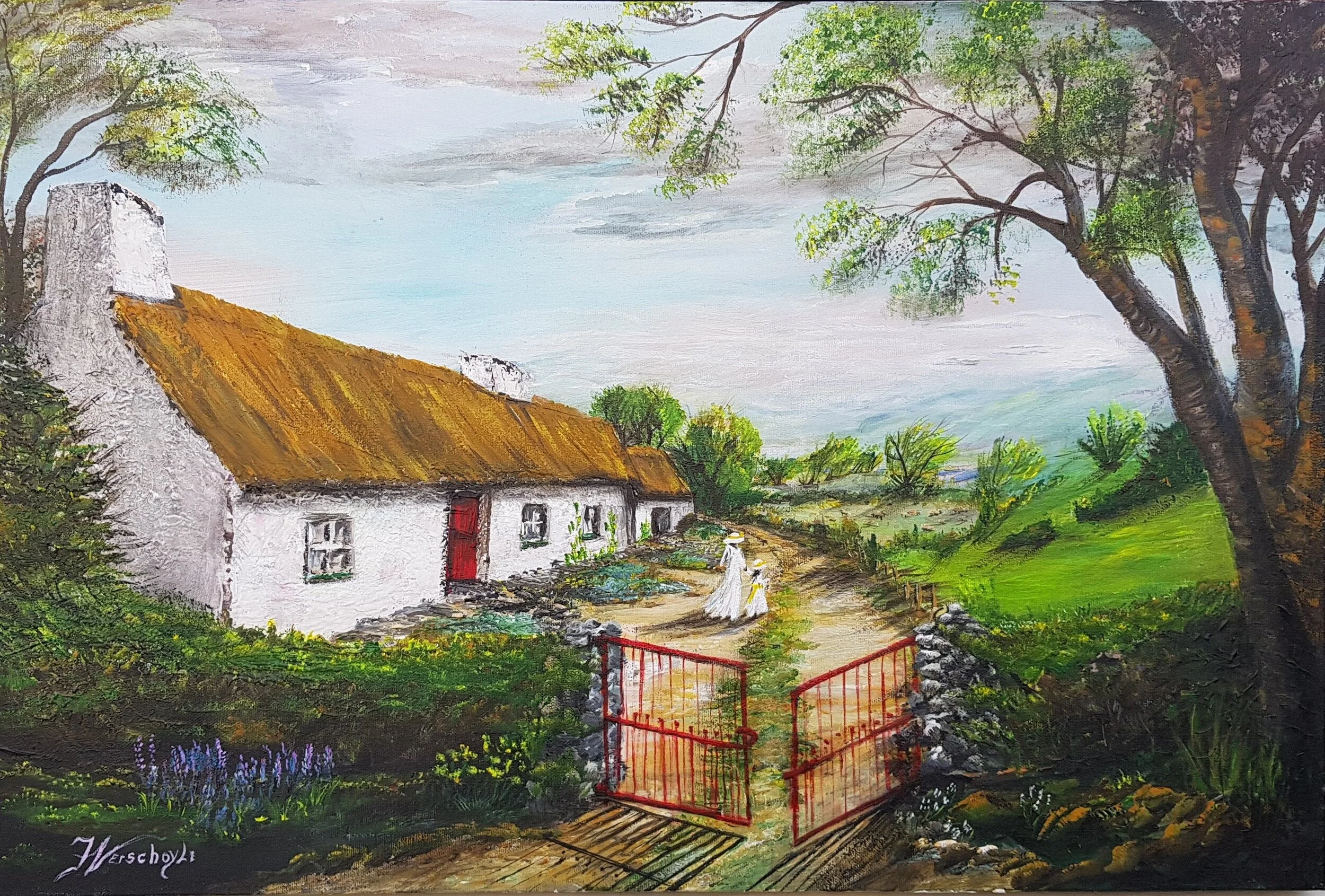 Old Irish Countryside Thatched Cottage | Original Acrylic Painting |  30\, image size:2500x1690