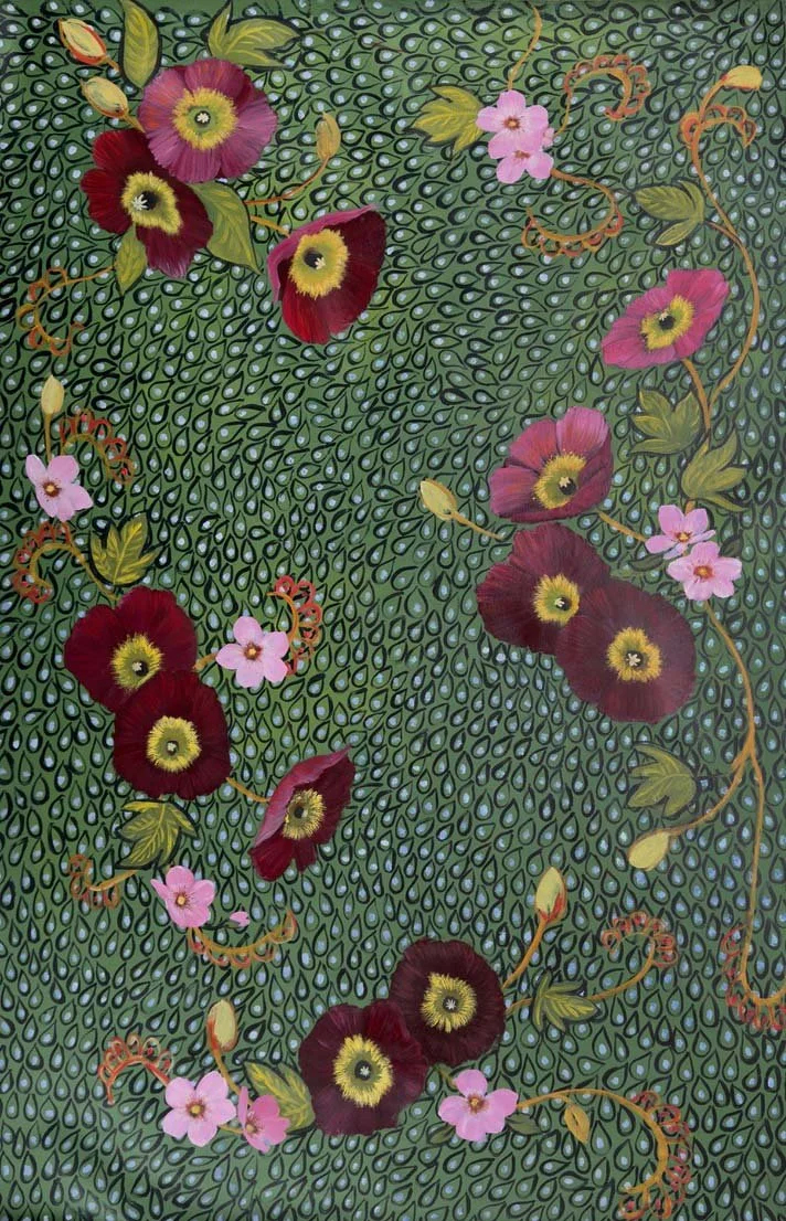 Poppy painting with green background
