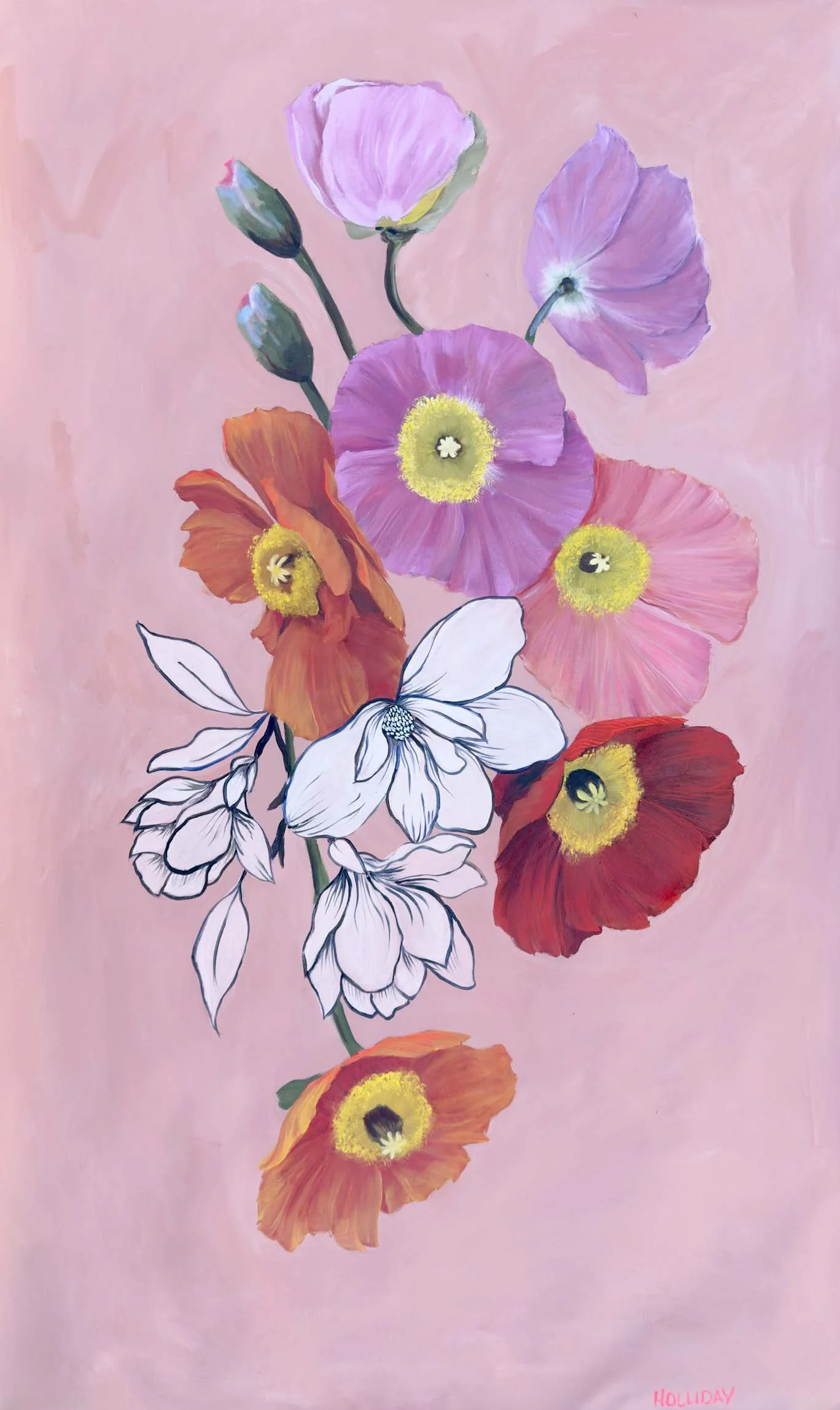 Poppies with magnolias
