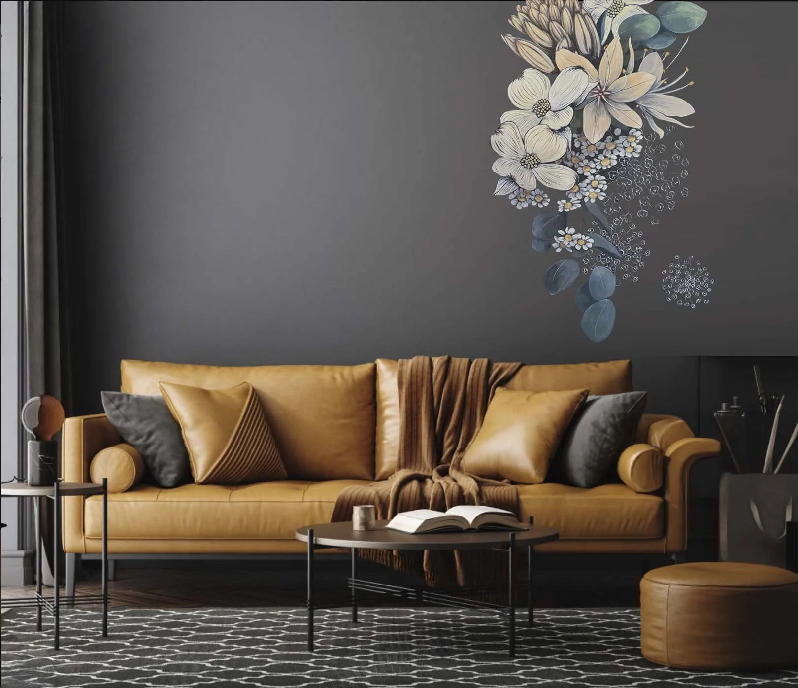 Dark wall with flower mural