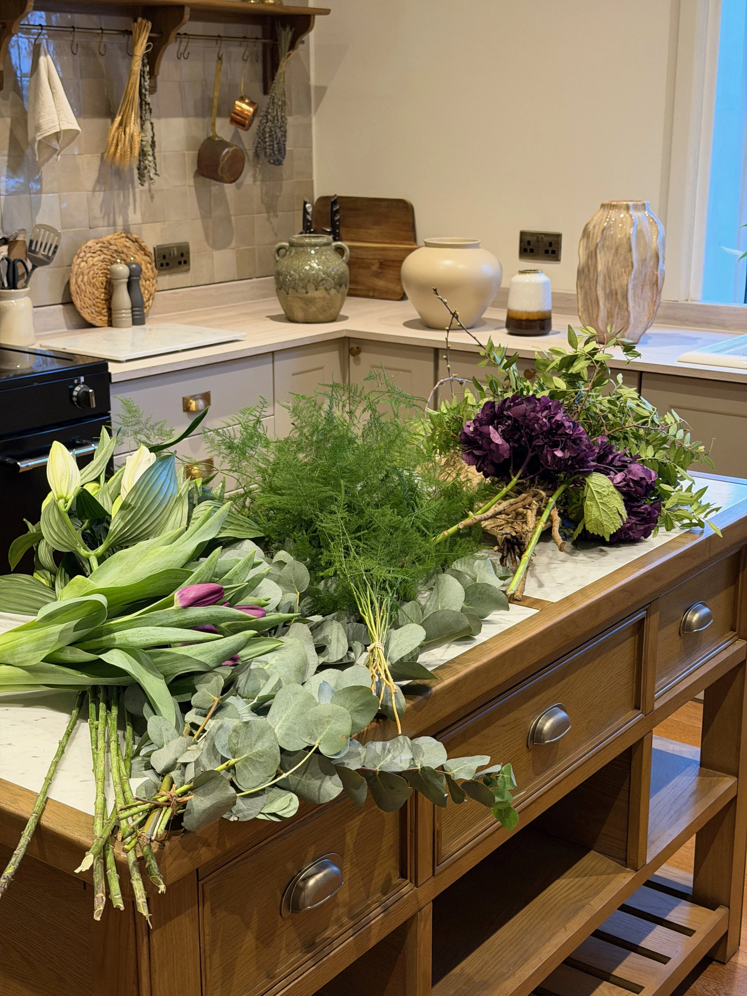 Flower arranging for holiday accommodation guests at Blackrock House in Troon.