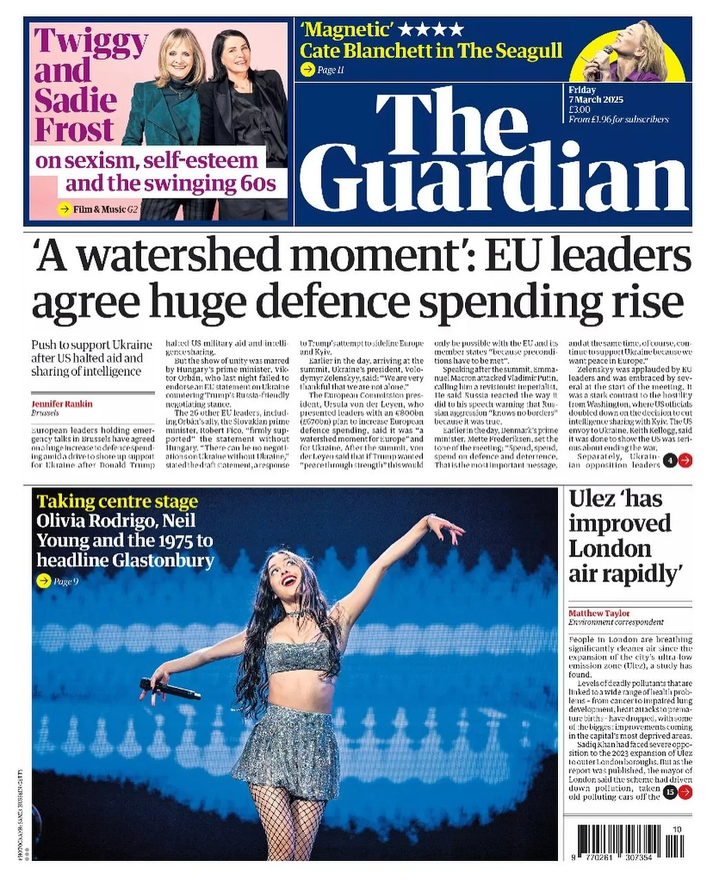 @oliviarodrigo on the front page of the @guardian newspaper. 
#glastonbury2025 #glastonbury