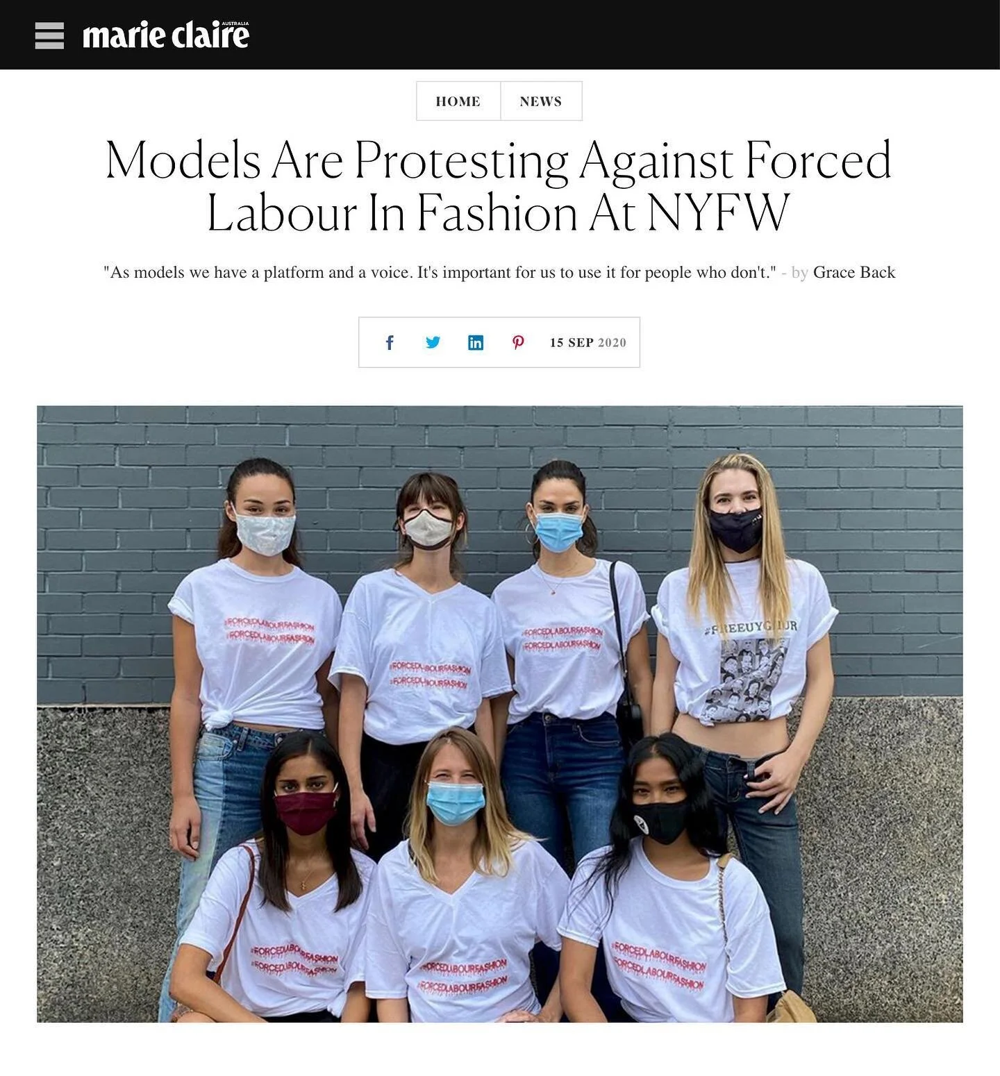 Thank you @marieclaireau, @instylemagazine and @nydailynews for covering our protest at #NYFW urging brands to stop profiting from #ForcedLabourFashion. As model and protester @thirth said at the rally, &ldquo;As models we have a platform and a voice. It&rsquo;s important for us to use it for people who don&rsquo;t.&rdquo; Check out the articles in our stories.