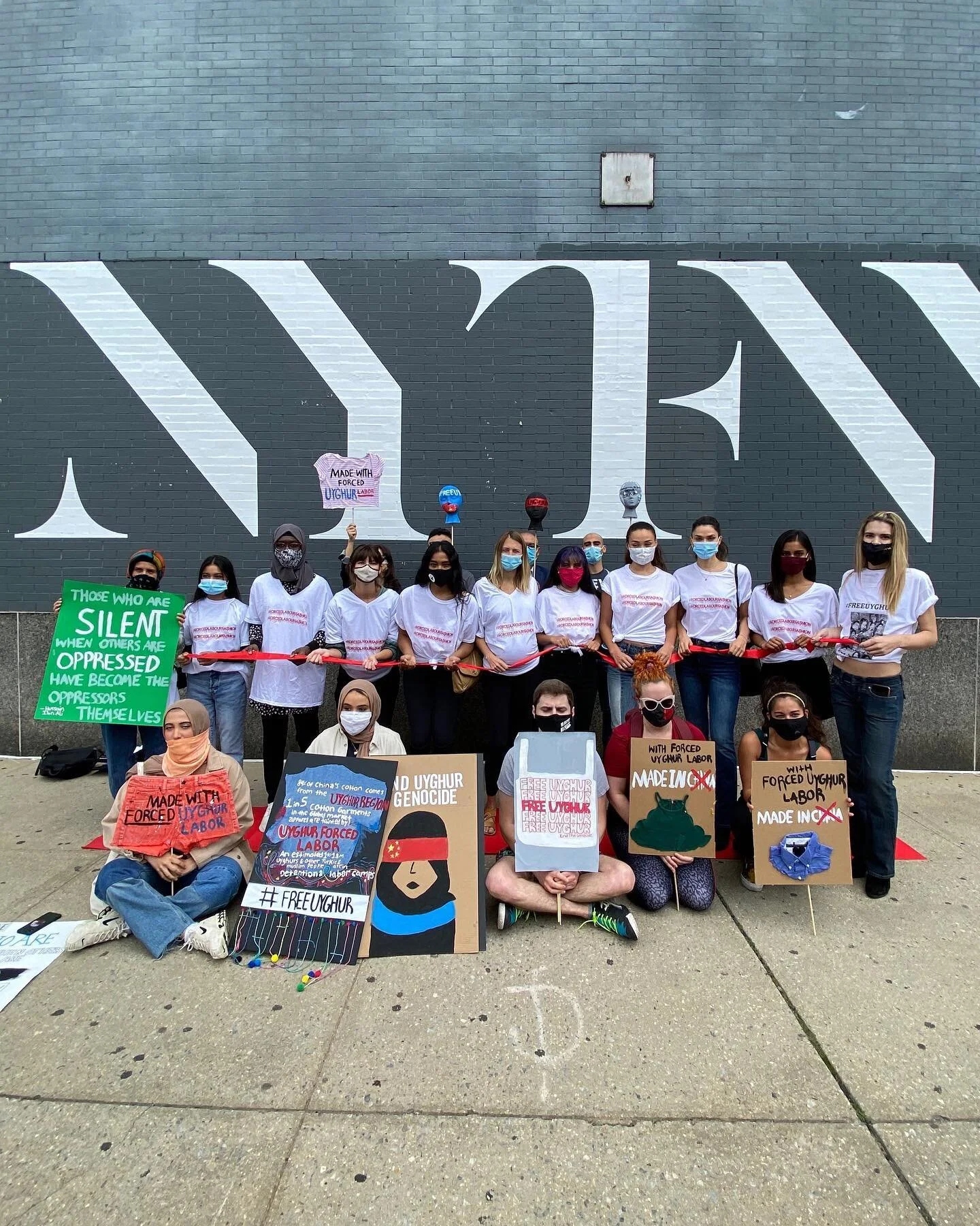 Thank you to everyone who joined us at yesterday&rsquo;s powerful protest!

In front of Spring Studios, over 50 models and allies staged a demonstration on the first day of New York Fashion Week to highlight that the global fashion industry profits from Uyghur forced labour. Activist models participated in a mock fashion show wearing white cotton t-shirts saying #ForcedLabourFashion and #FreeUyghurs, and holding a red ribbon in solidarity with Uyghur prisoners. 

Follow @freedomunitedhq for more information and click the link in our bio to sign the petition.