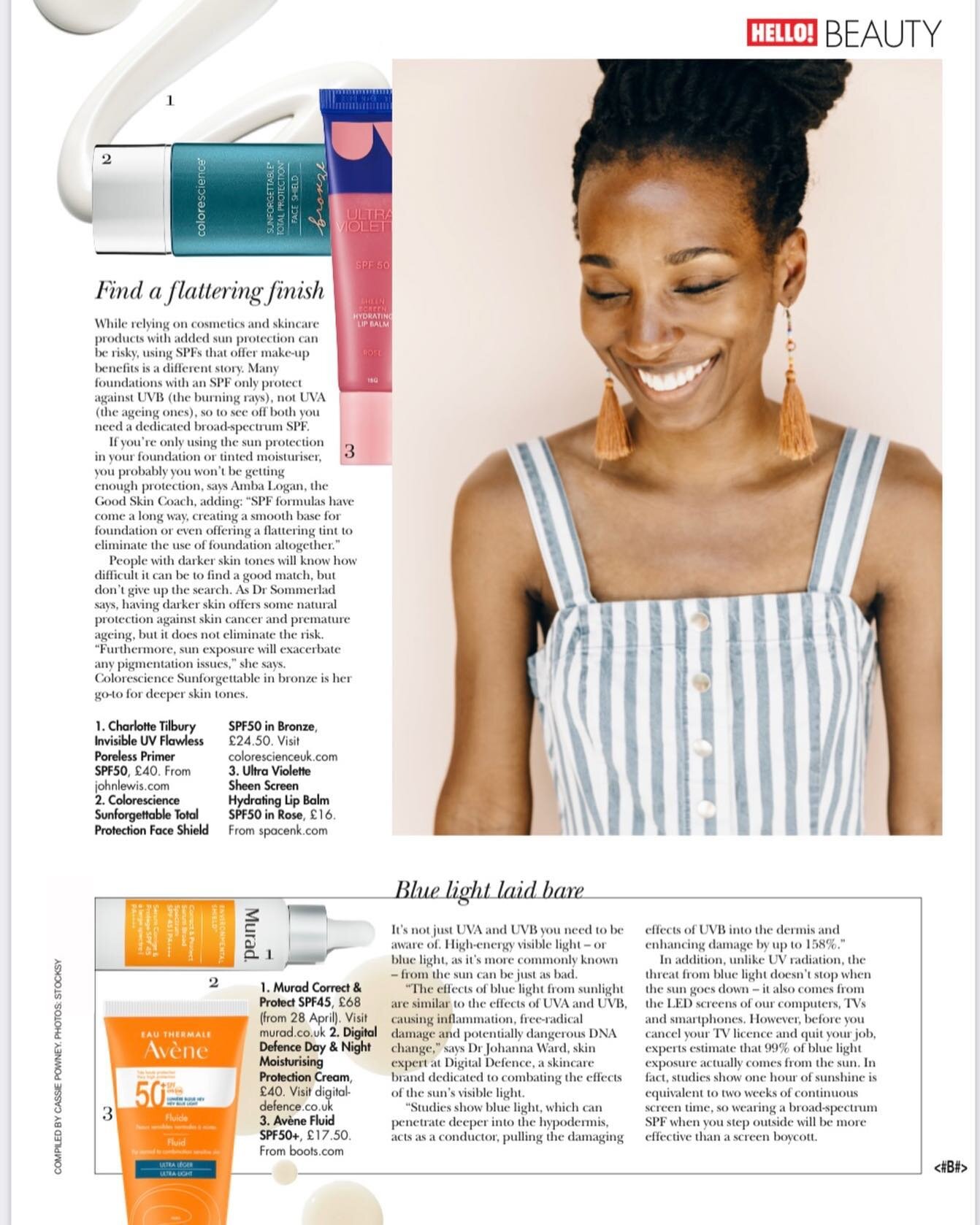 Delighted to be featured in @hellomag talking new SPF&rsquo;s &amp; sun protection, along with other beauty experts. 

Thank you so much @cassiepowney for including me&hellip; 

#spfeveryday #skincareexperts #skinexperts ##londonfacialist #facialshar