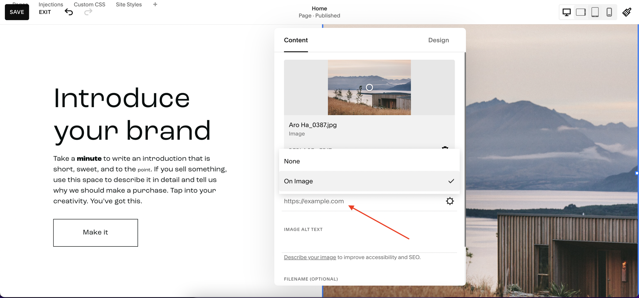 Head to your Squarespace editor and select the image