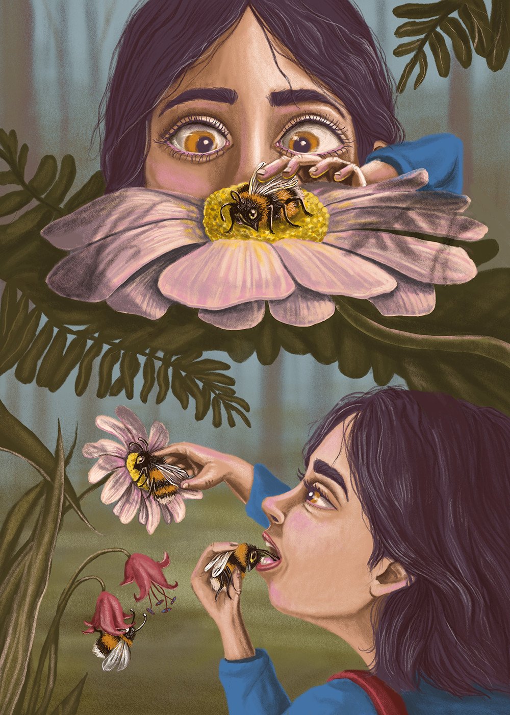 Eating bees illustration from "Bumblebee Queen"