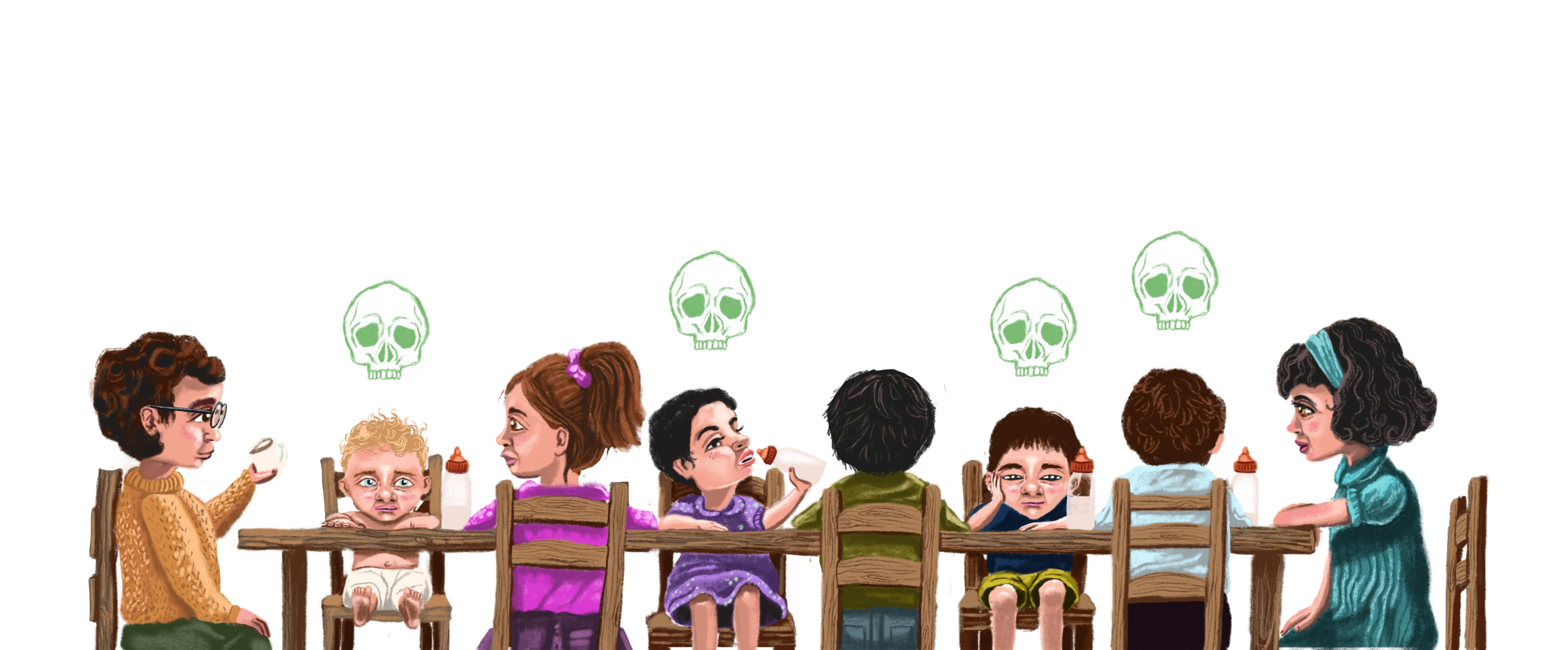 Table scene illustration from "Cuentos de monstruos"