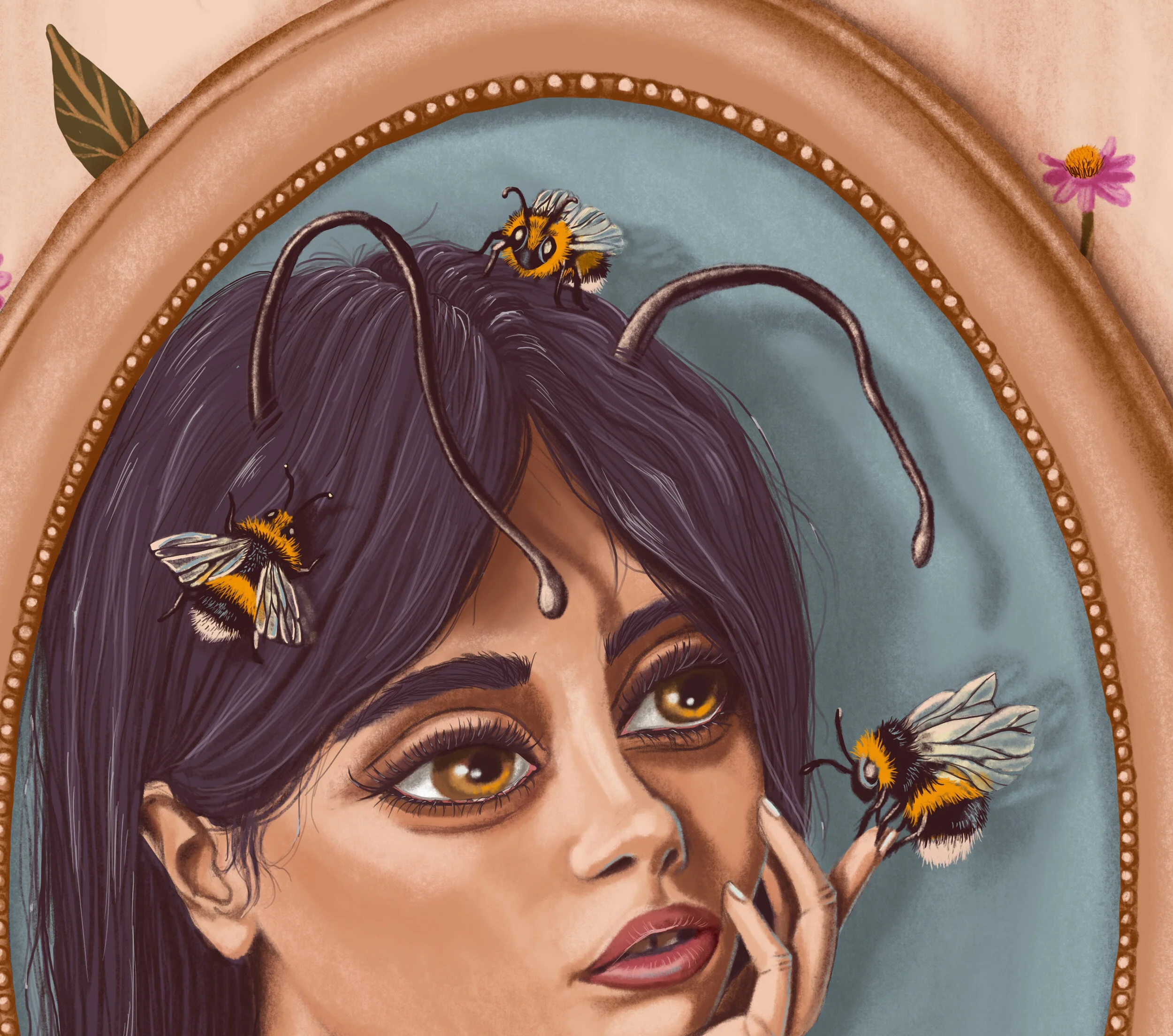 Ilustración detalle de "Bumblebee Queen" por Palos al Agua