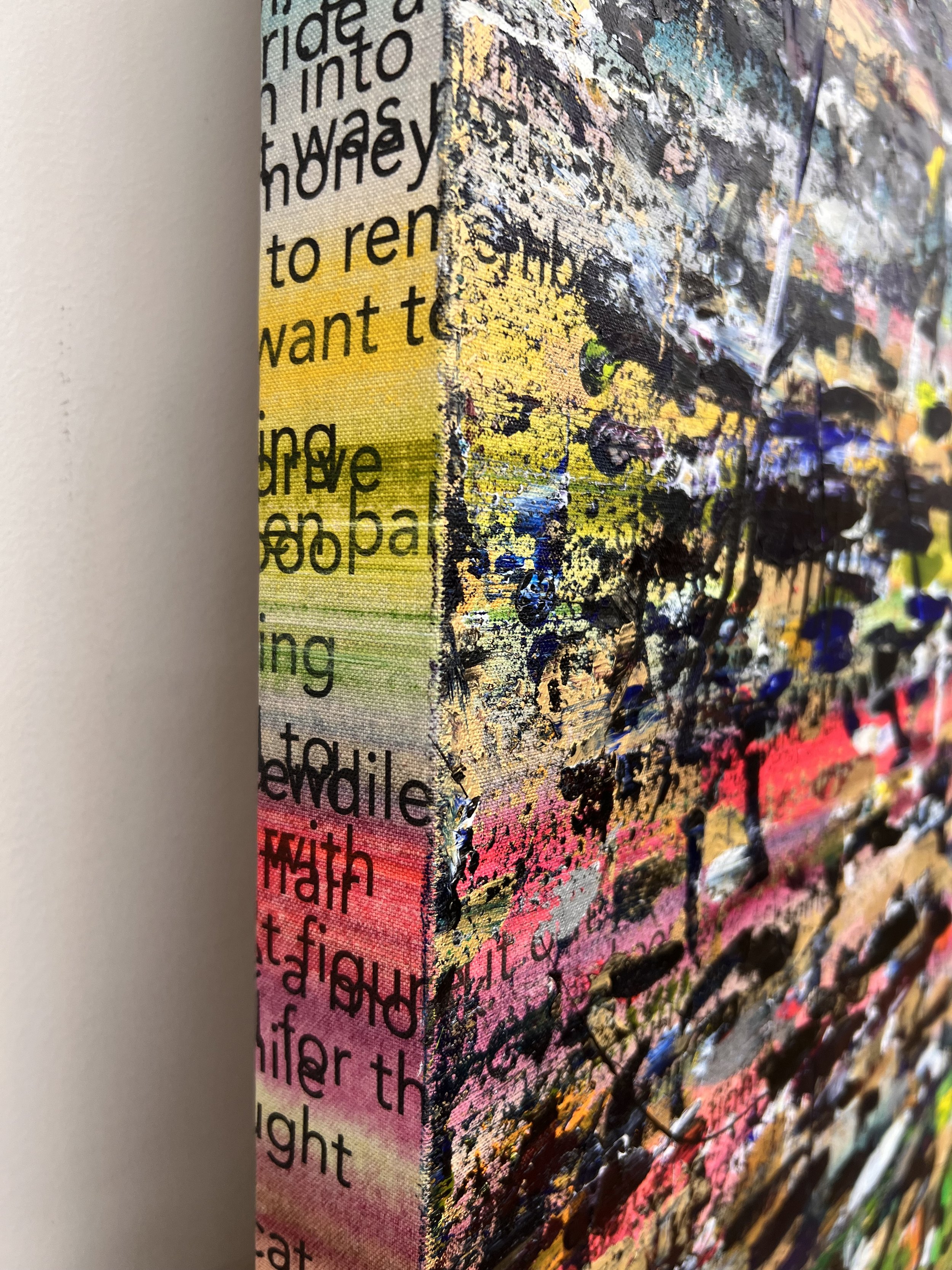 Familiar Strangers, 2025, acrylic  and ink on linen, 80x80 inches detail 