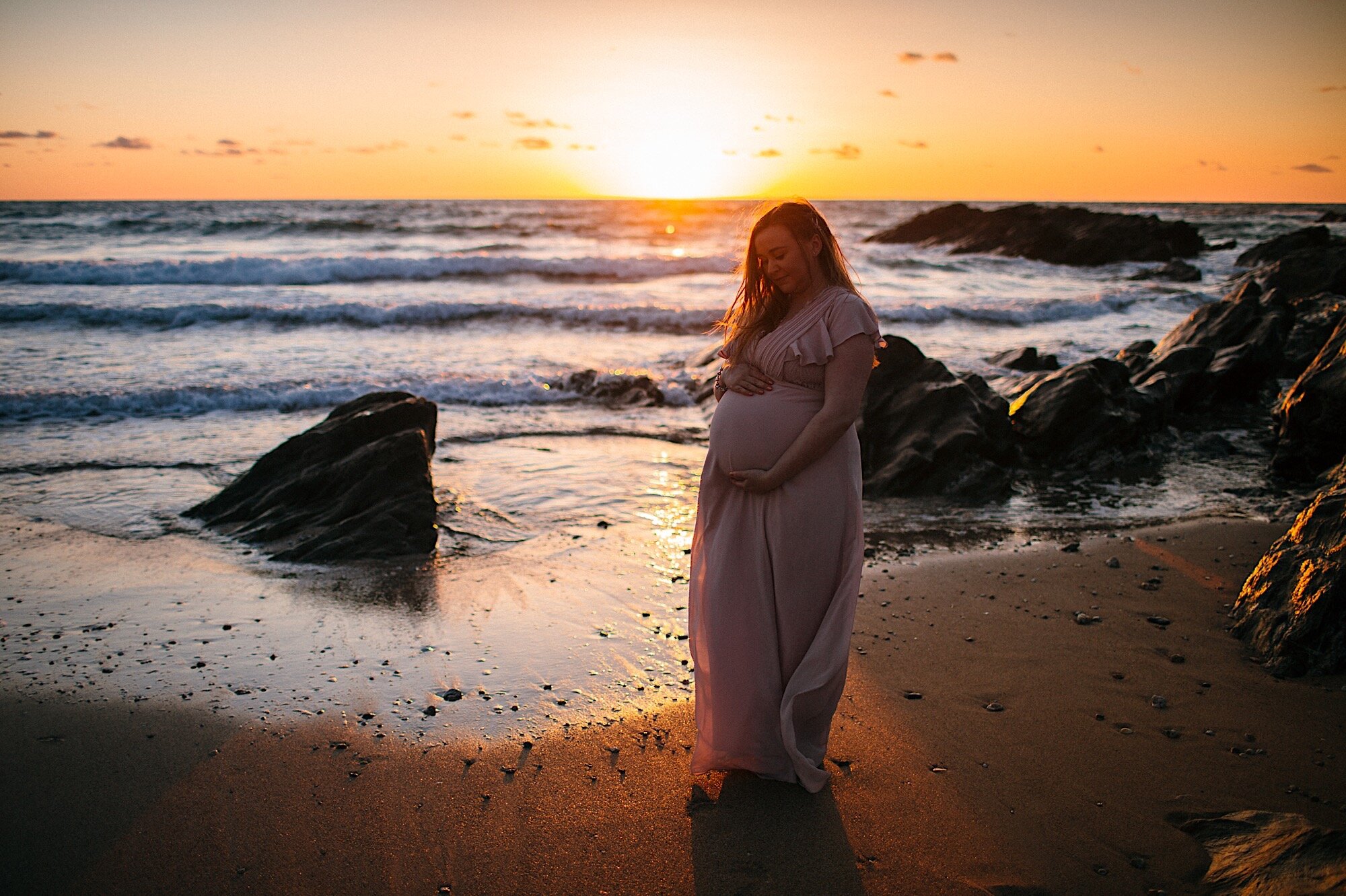 Maternity Photography Cornwall_Preganancy Photography at Sunset_ Fistral Beach_By Freckle Photography_012.jpg