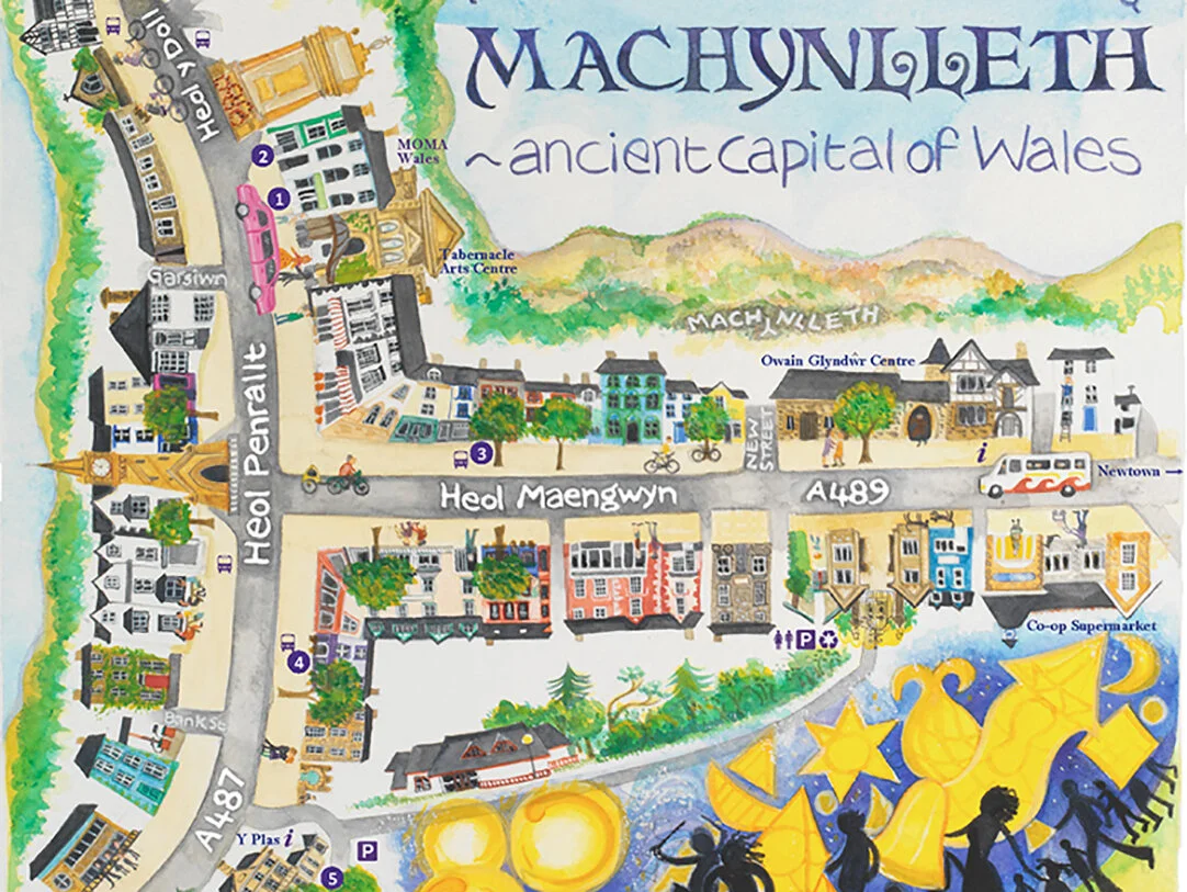 From Dyfi Valley Picturemap - town map detail. Hand illustrated by Gabrielle Adamson