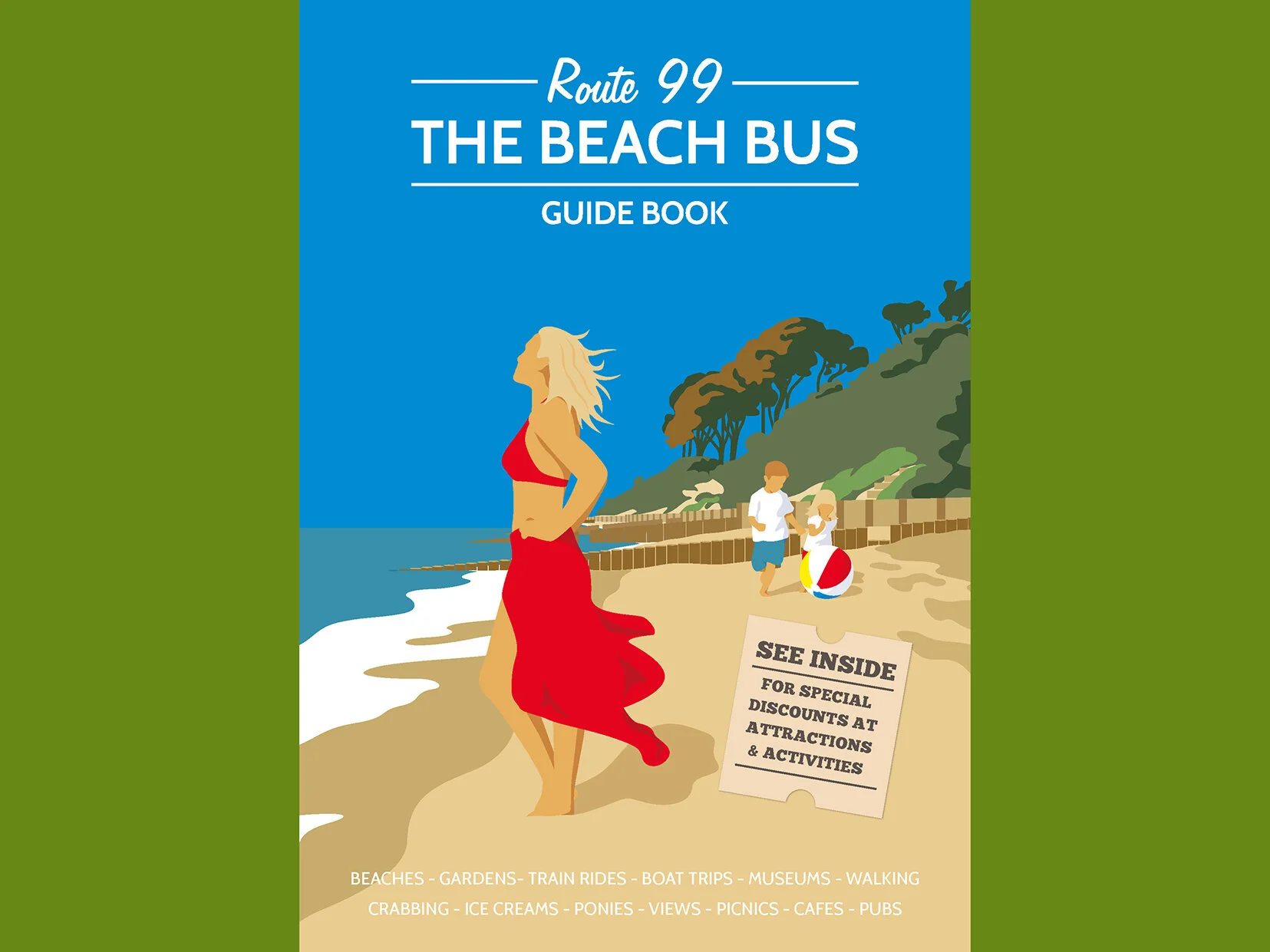 Beach Bus Guide - a groundbreaking project bringing visitors from city to country. A windowgazer plus ideas for hopping on and off for heritage and walks. For New Forest National Park Authority, working with Longsummer Illustration and Owen F Design