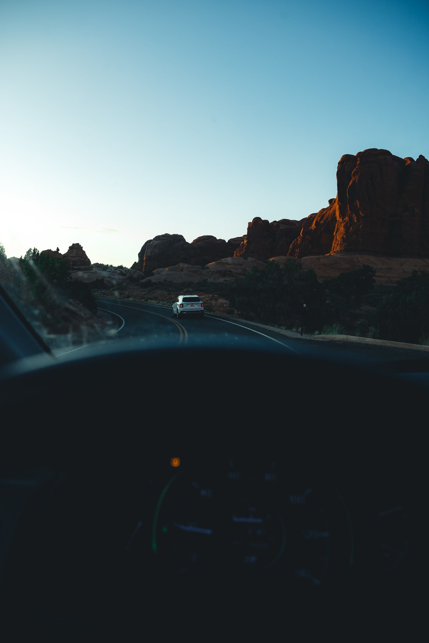 Blue hour driving through Arches