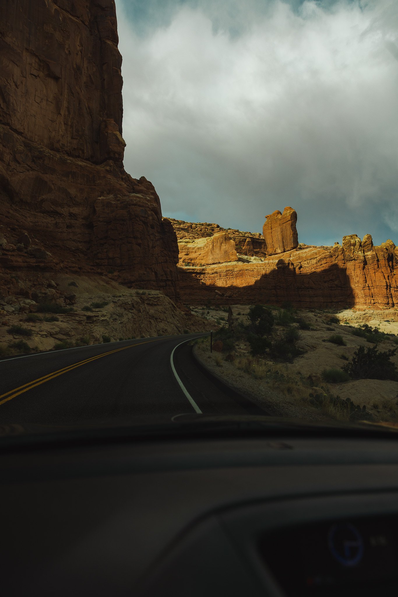 Big canyon walls as you drive into the park