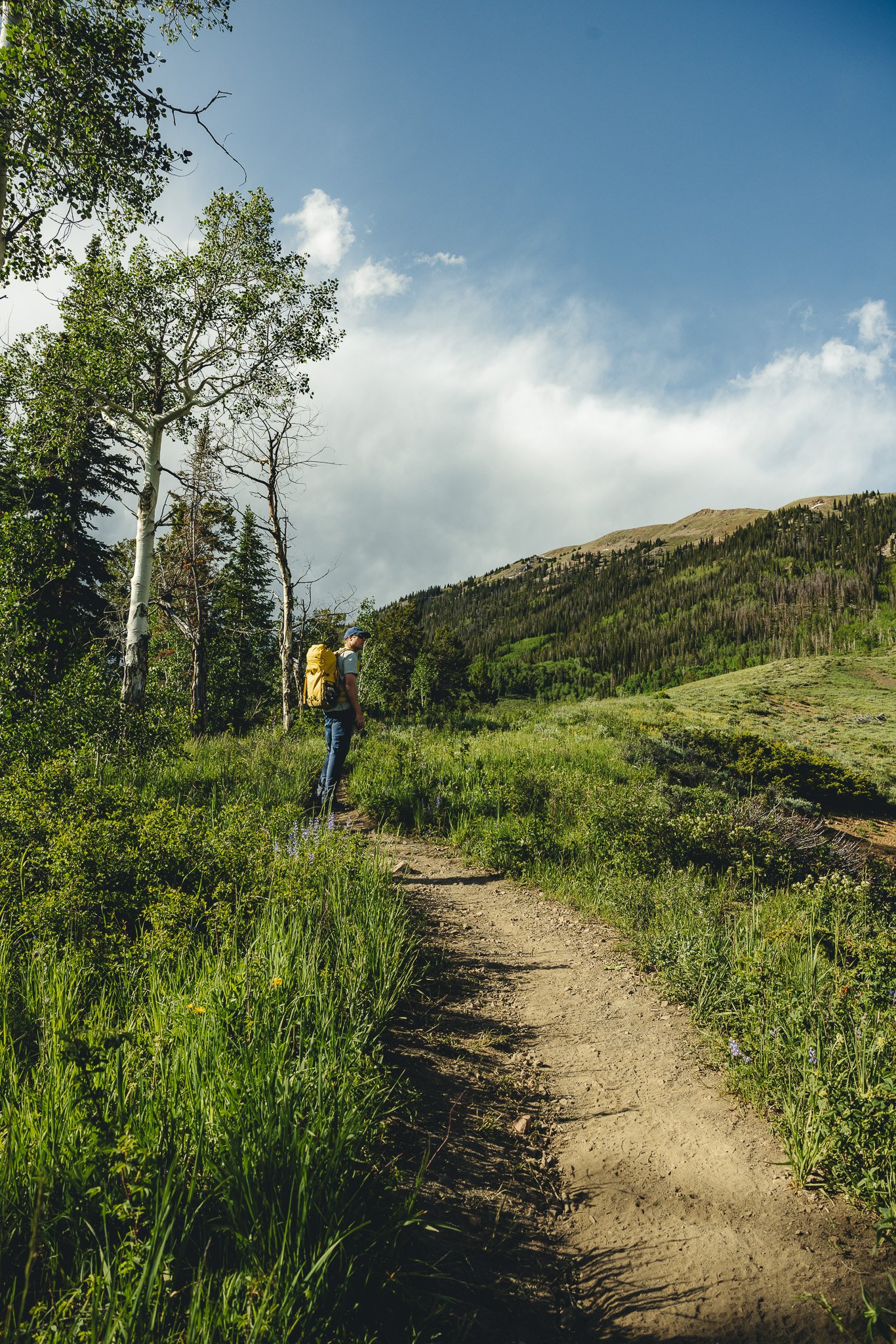 Looking back at the mountain scenery