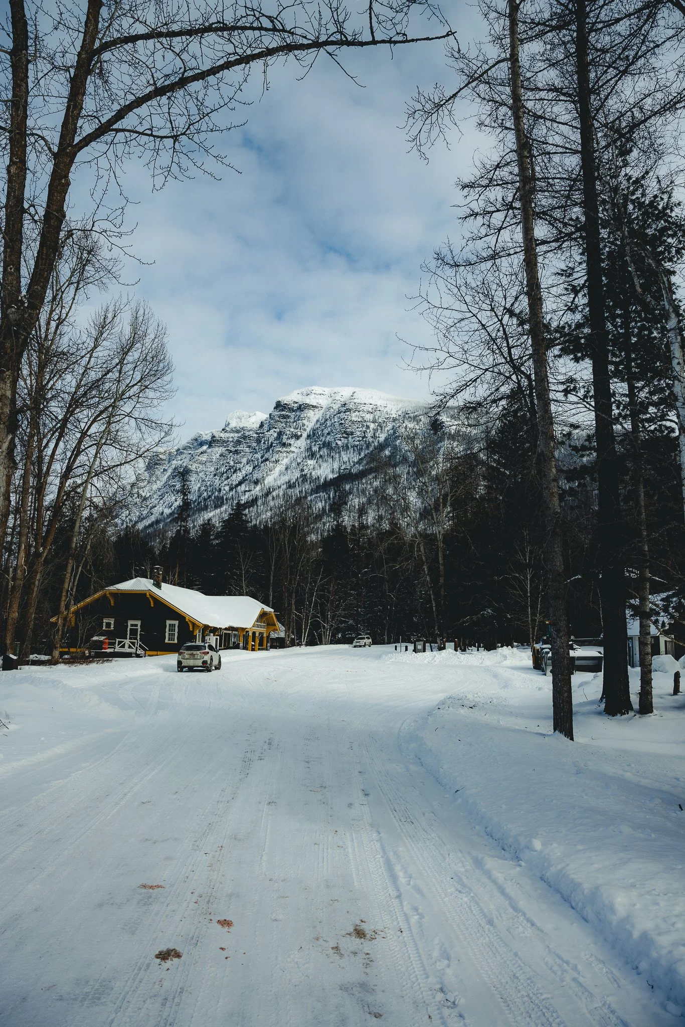 An empty village area in the winter