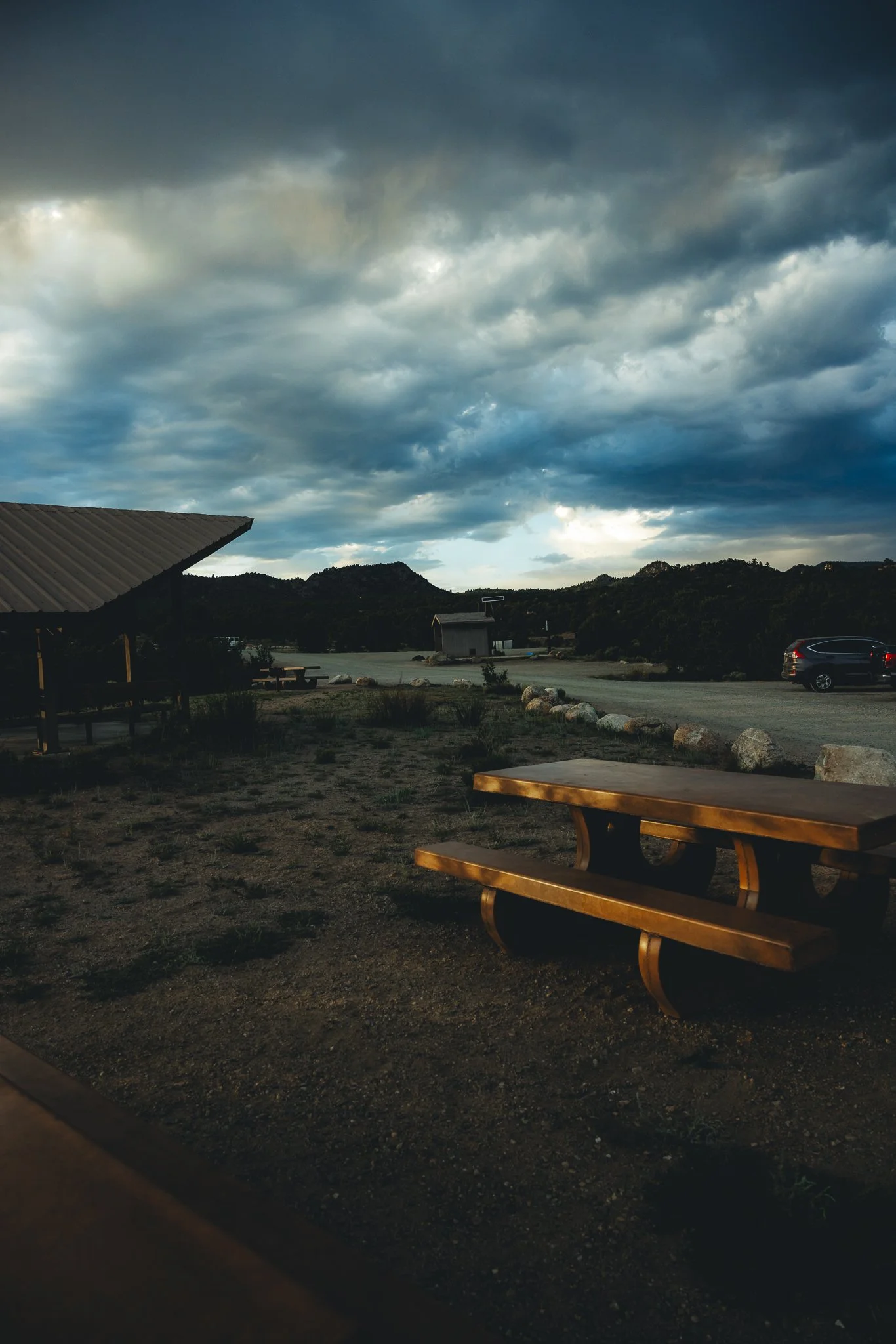 Rest stop with picnic tables overlooking BV
