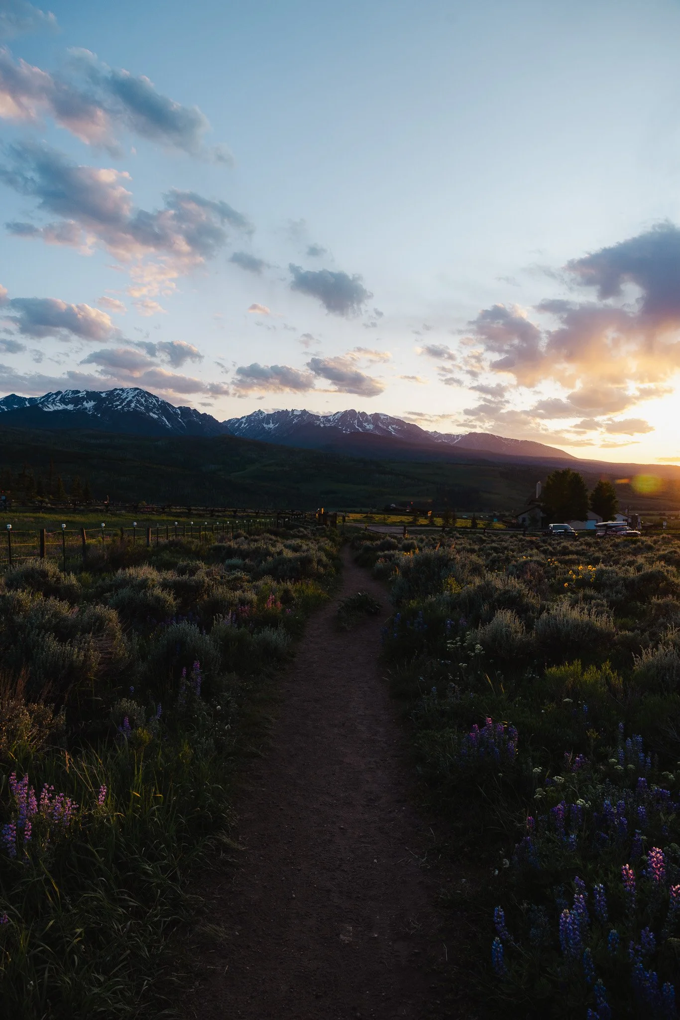 A sunset over the mountain peaks