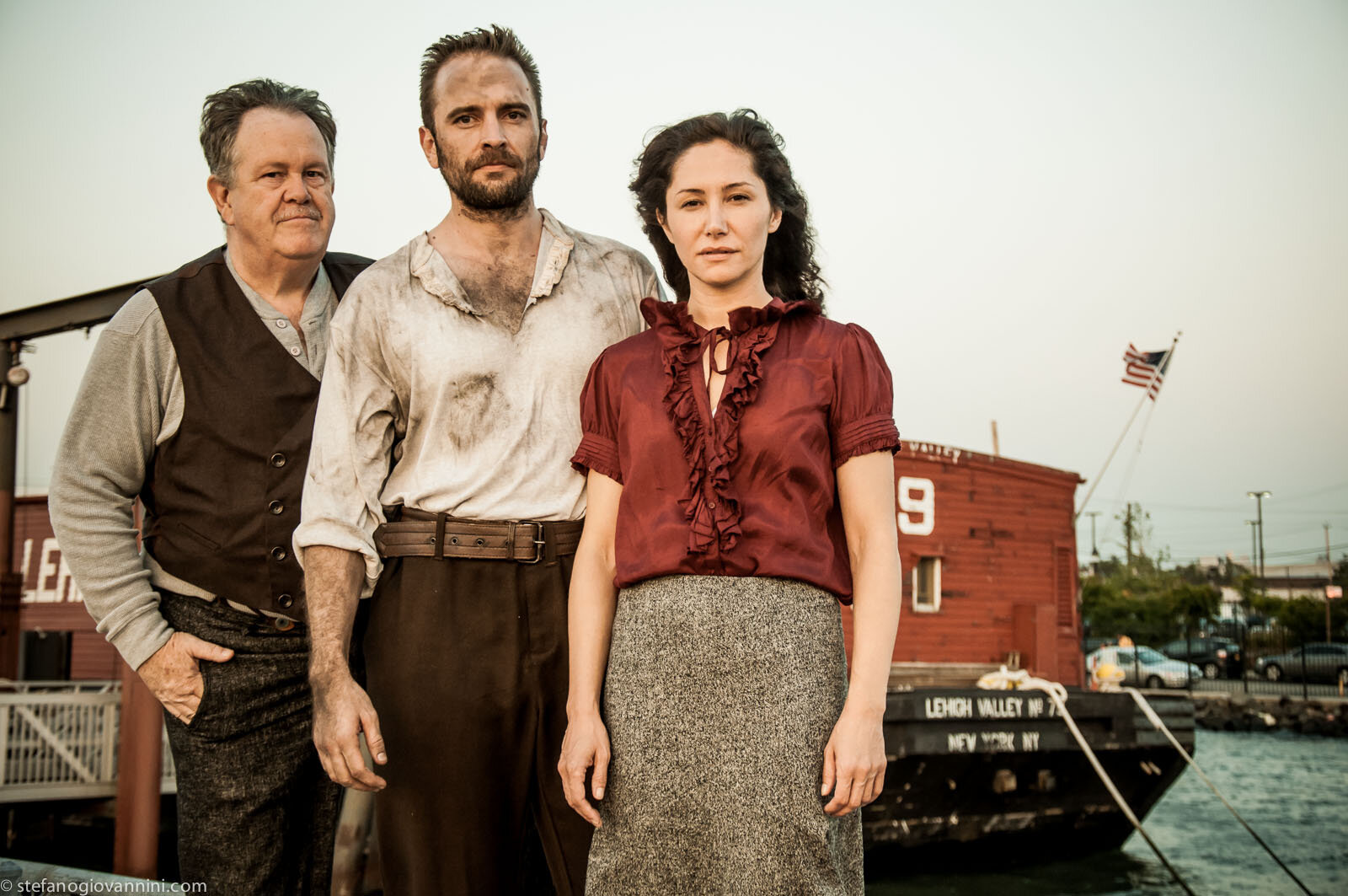  Eugene O'Neill's theatre play Anna Christie on barge at Conover street Red Hook Brooklyn NYActors: Rahaleh Nassri  (the woman)John O'Creagh (the older man)Gene Gillette (the younger man) Laura Tesman  (the director)  Owner of the barge, director of 
