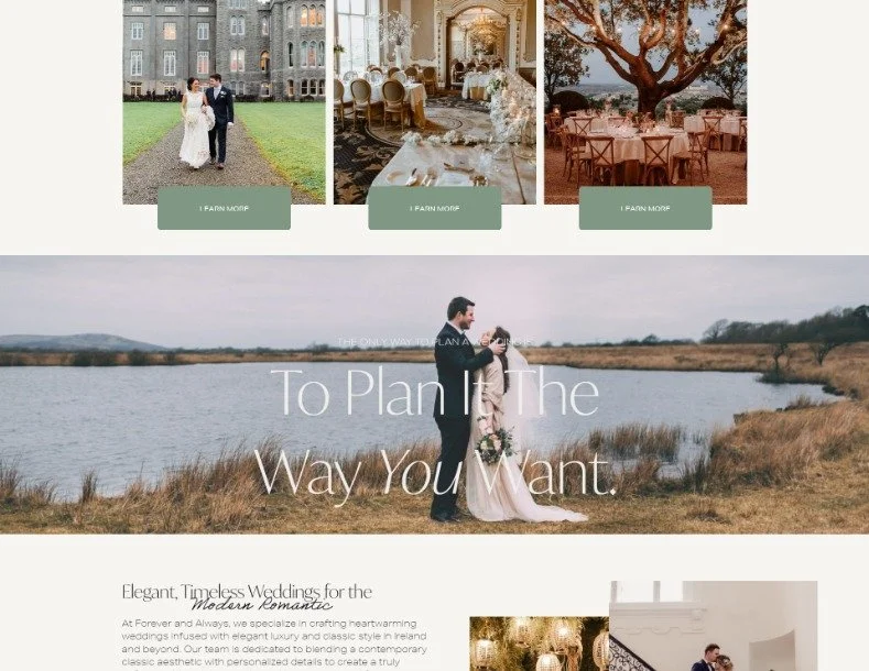 Forever & Always Squarespace website featuring an editorial wedding image and personalised planning message.
