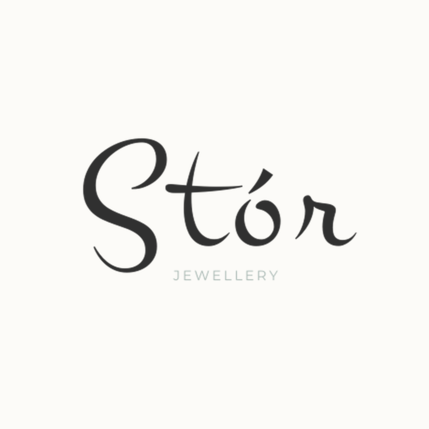 Stór Jewellery black script-style logo on an off-white background