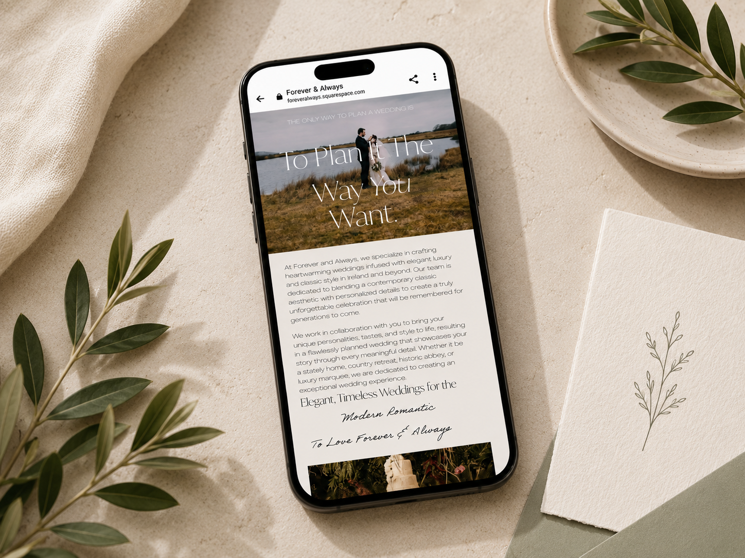 Forever & Always wedding website displayed on a mobile phone