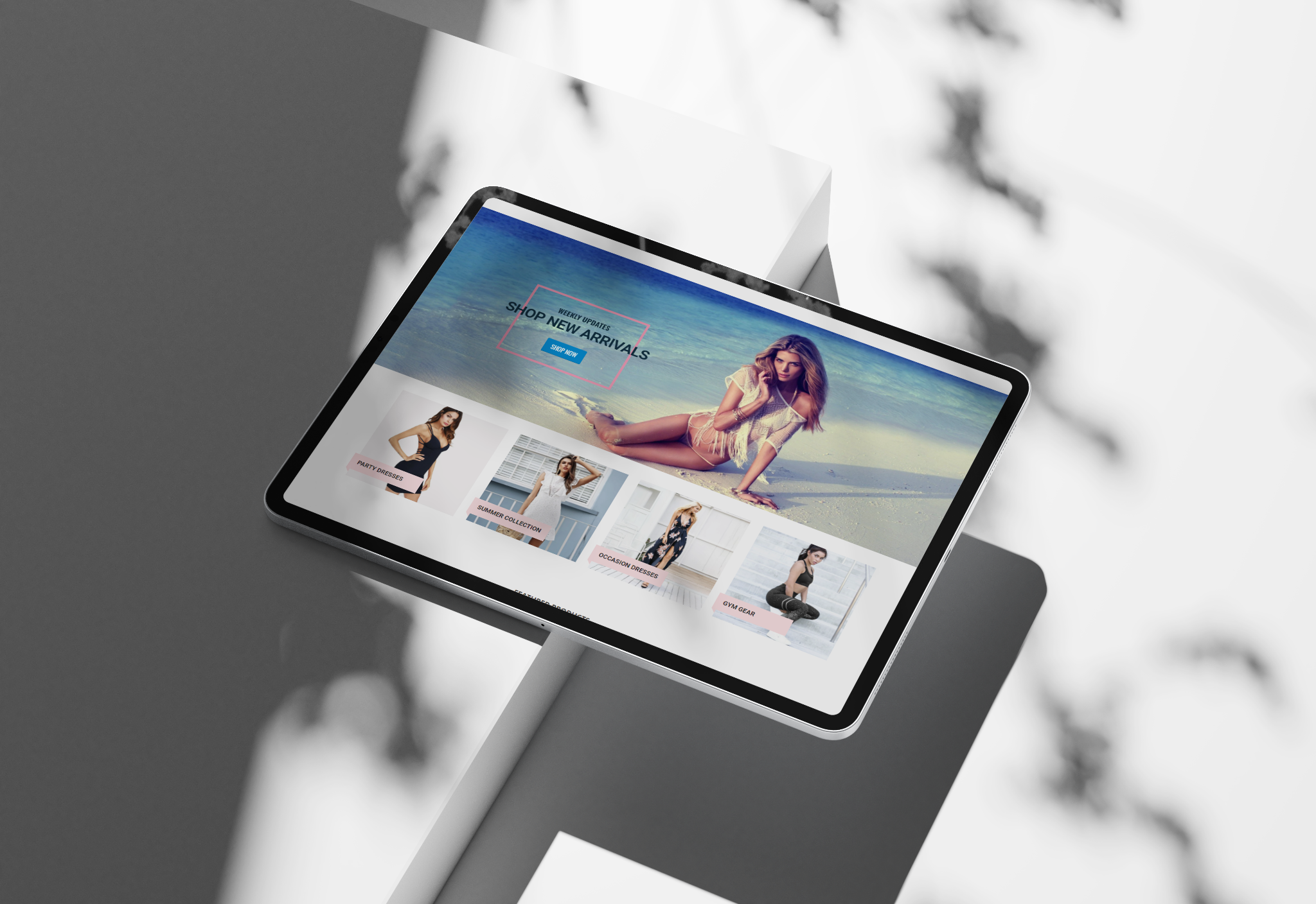 Poise Club Shopify fashion website displayed on a tablet, featuring the homepage and product categories.