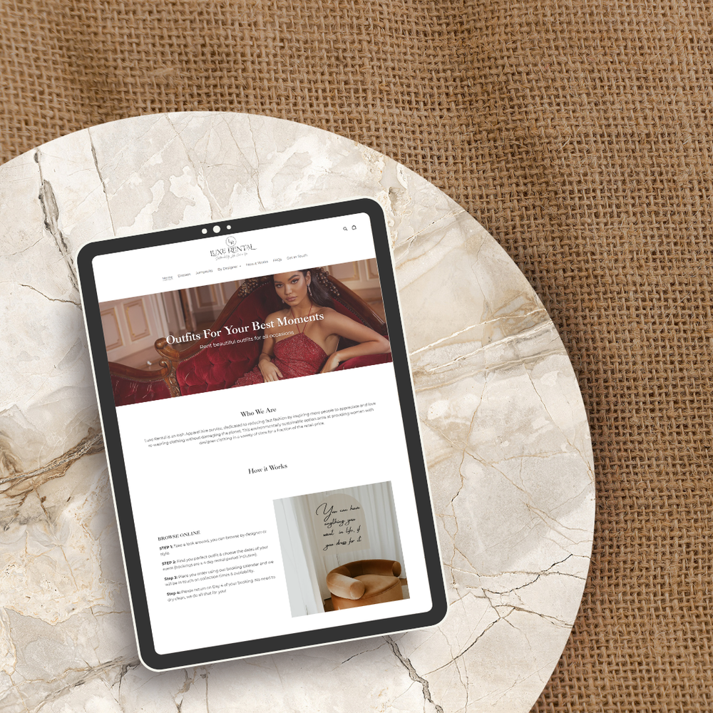 Luxe Rental website displayed on a tablet