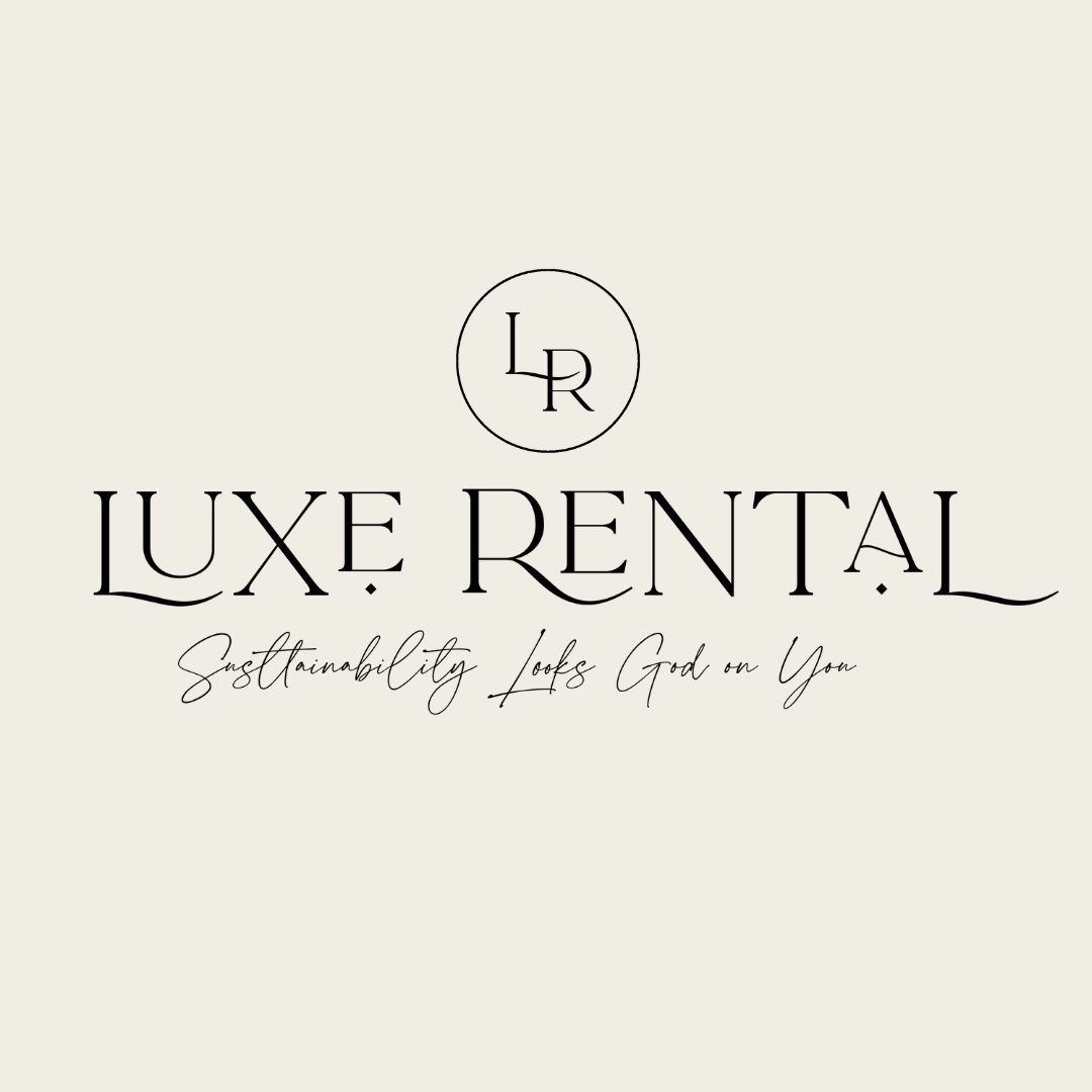 Luxe Rental logo with LR monogram and “Sustainability Looks Good on You” tagline.