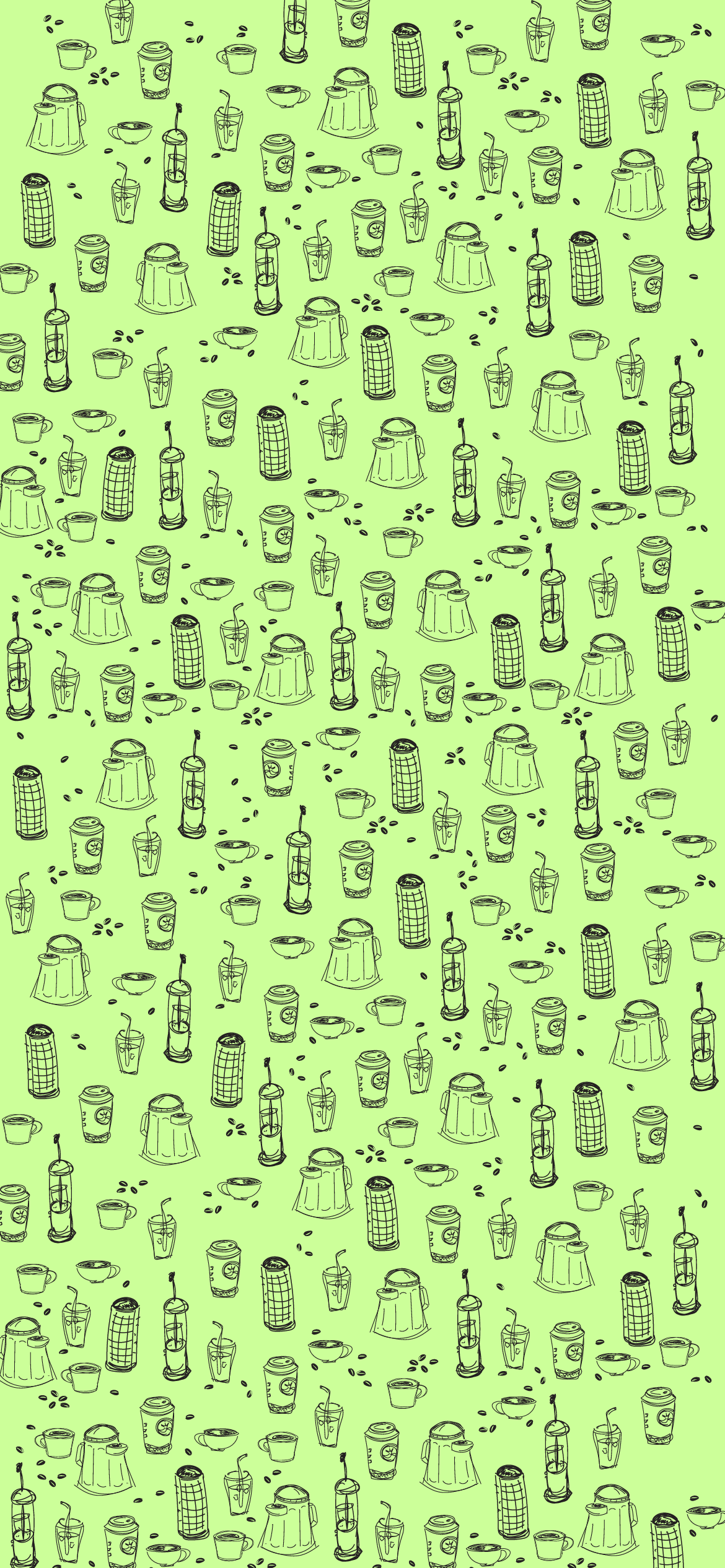 coffee line sketch on lime green background artwork for mobile wallpaper