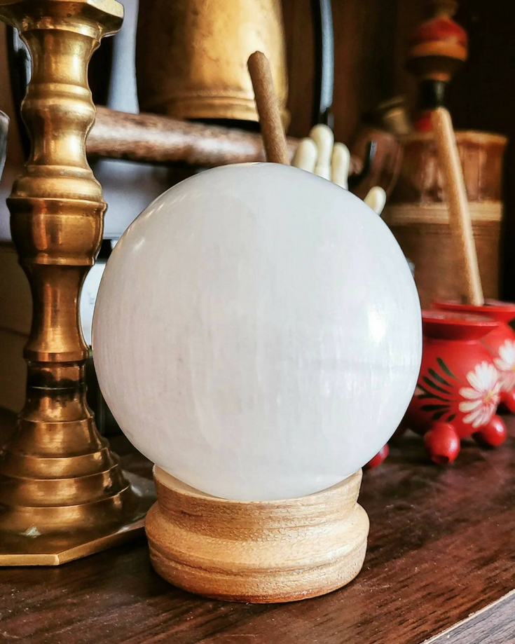 Selenite Crystal Ball with Stand