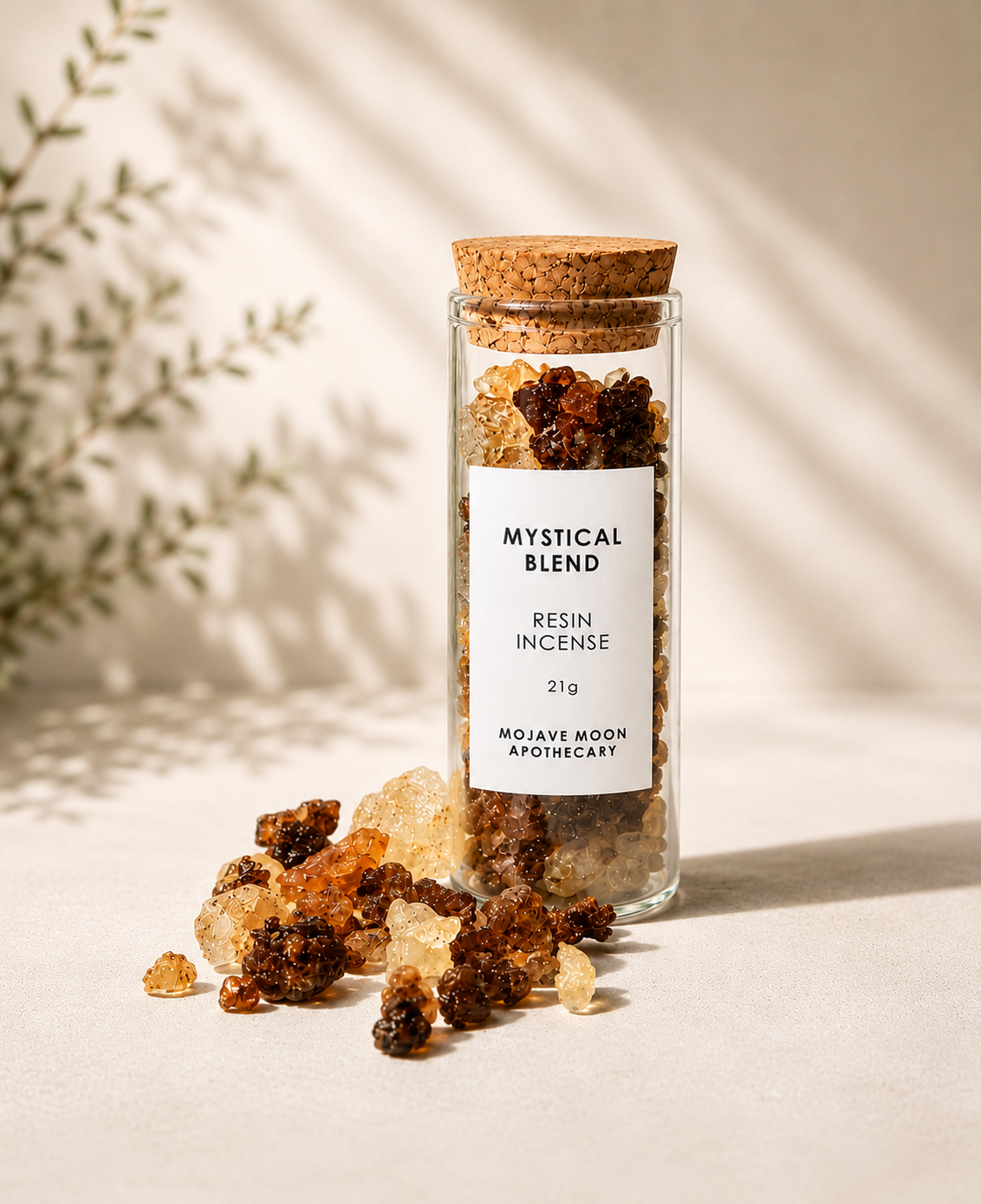Mystical Blend Resin Incense in glass bottle