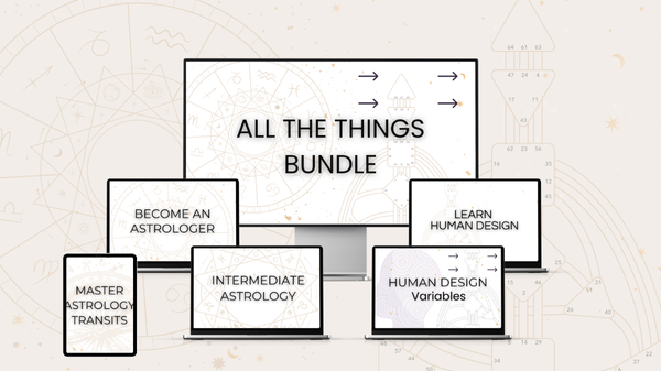 Astronomy-themed graphic with zodiac wheel, geometric shapes, and text 'The Astro H Bundle' in the center.