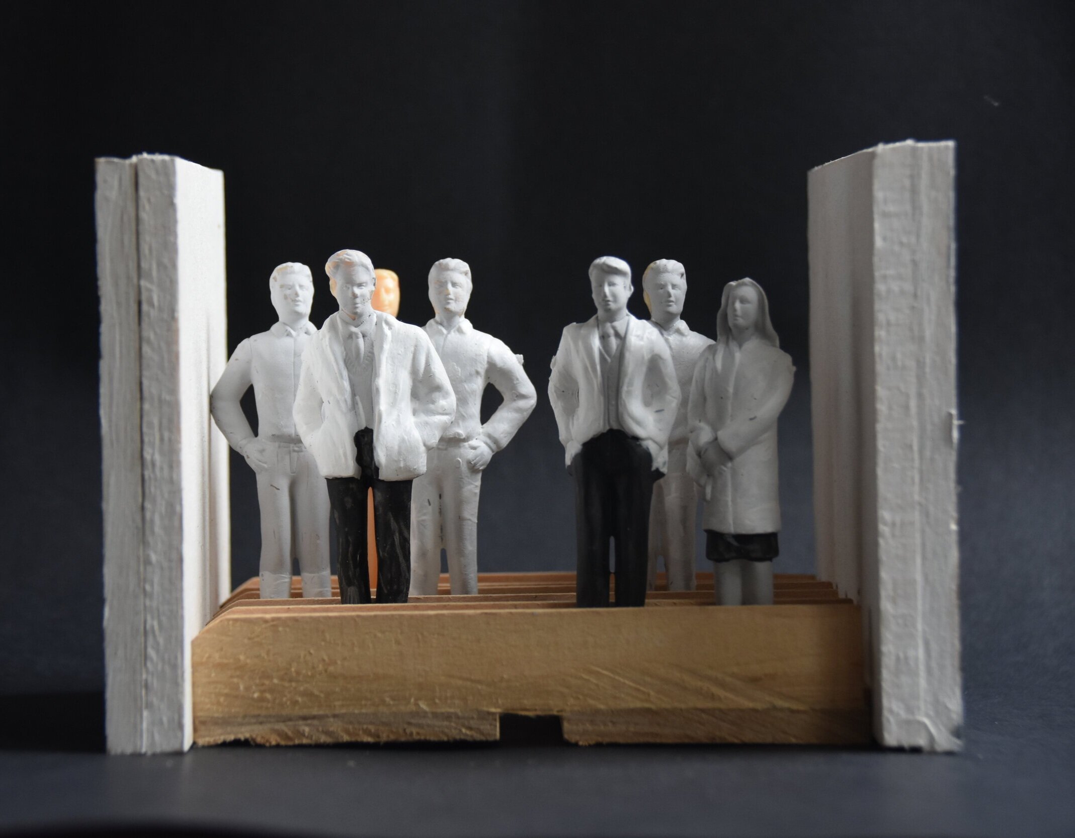 Try to stand out/ try to hide No. 5 Being without any defence, 2019-2020, found objects, balsa, paint,approx 140 x 50 x 100mm