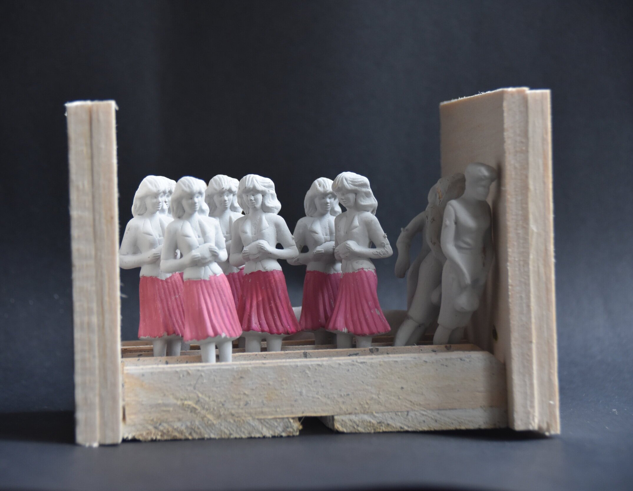 Try to stand out/ try to hide No. 10 Being with the dead, 2019-2020, found objects, balsa, paint approx 140 x 50 x 100mm
