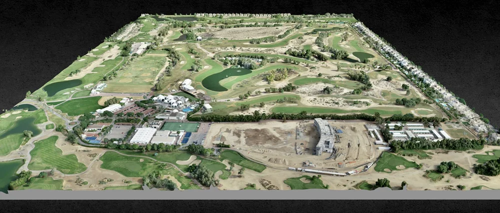 Textured 3D map of a golf course and a construction site, built from aerial photogrammetry