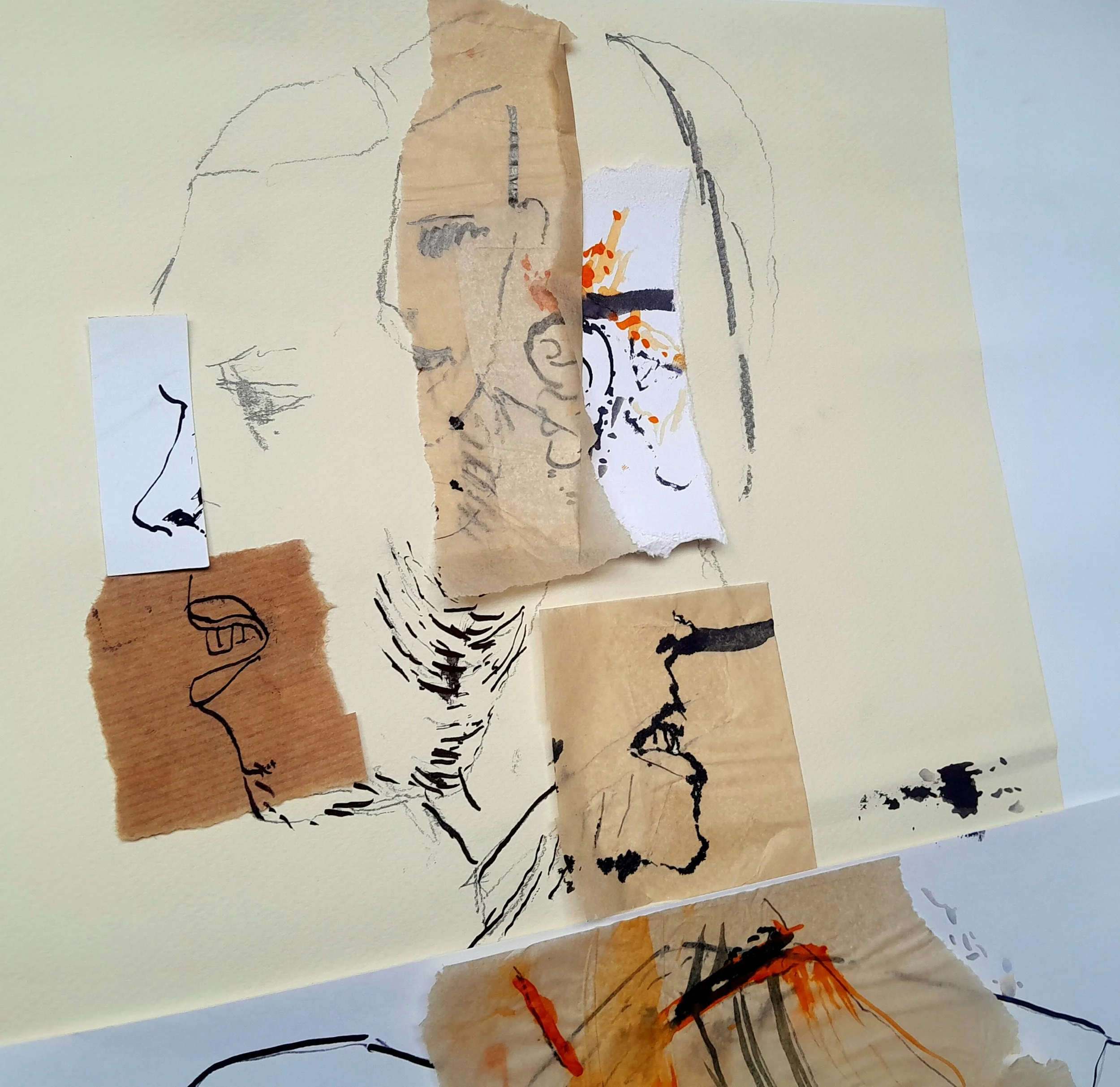 Mixed-media collage of a head