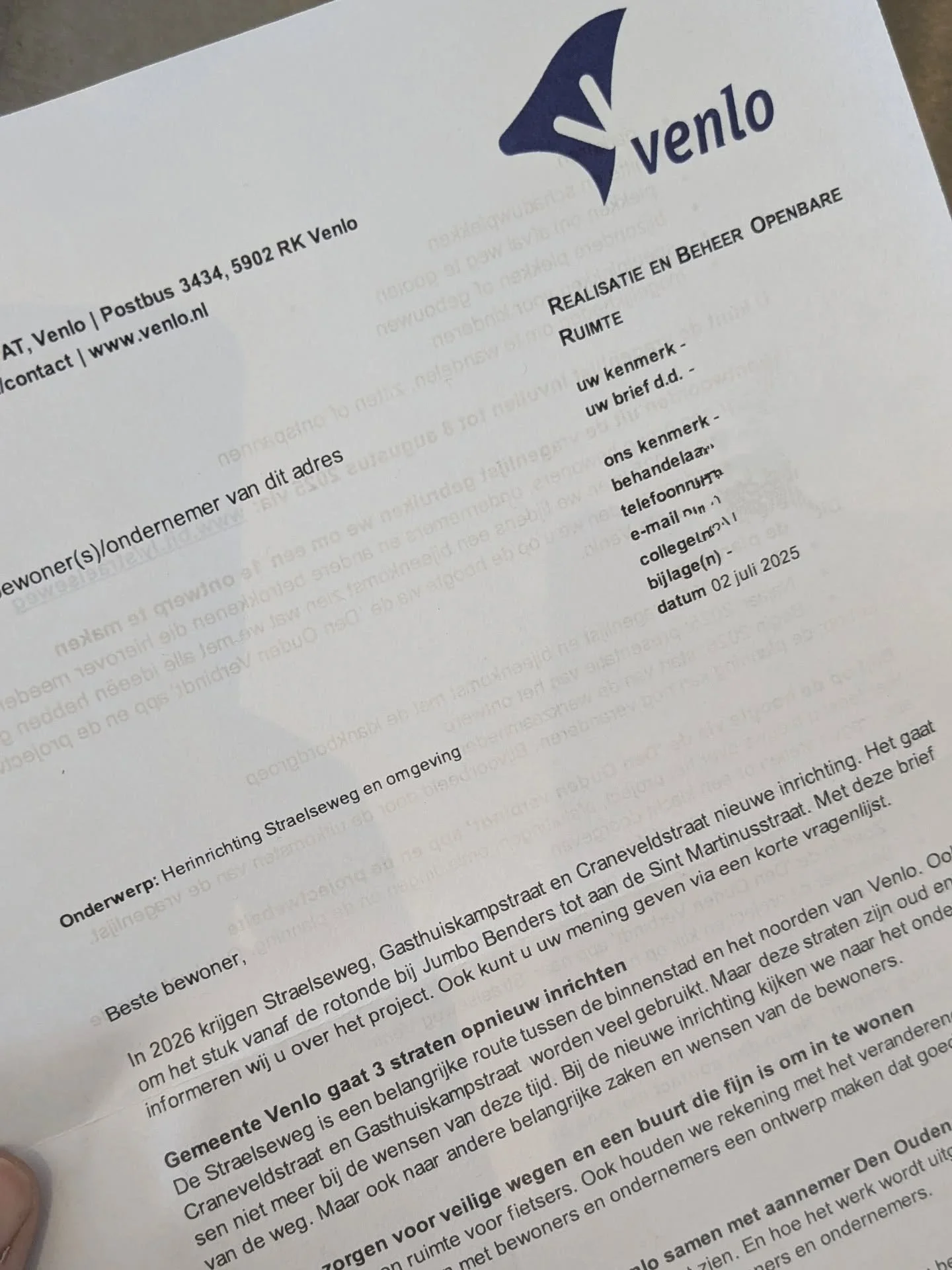 En belangrijk belangrijk..... beste bewoners van de Straelseweg, Craneveldstraat en Gasthuiskampstraat.... Check vandaag even extra goed de post 📯 wat you've got mail!!! Informatie over de herinrichting van de straat!!!! Van @gemeentevenlo en @denou