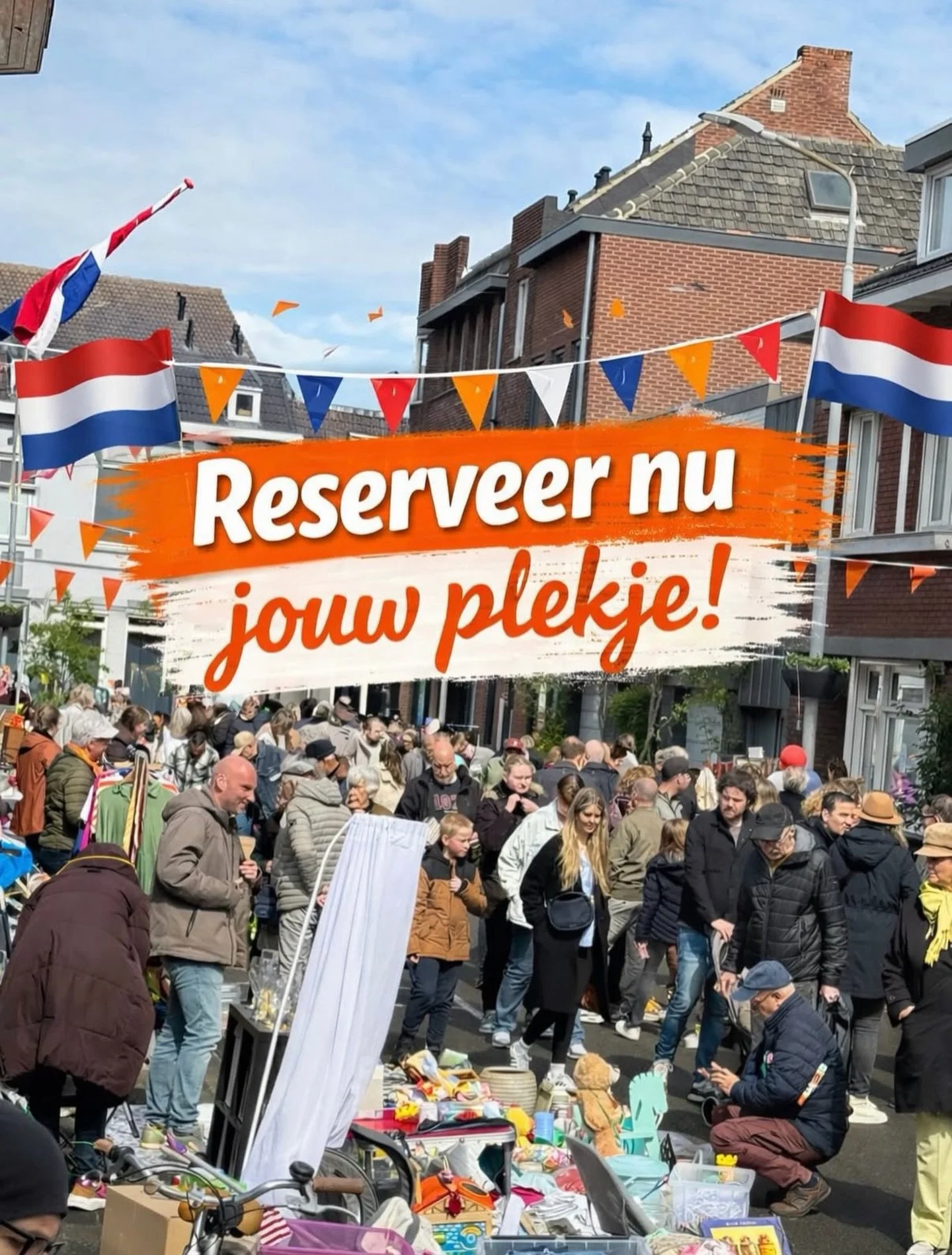 🇳🇱🧡 Het is zover! Je kunt een plekje reserveren op de leukste rommelmarkt van Venlo tijdens Koningsdag!
Bewoners hebben nog tot 28 februari de tijd om een plekje voor hun eigen deur te reserveren. Daarna wijzen we de plekjes ook toe aan anderen.
R