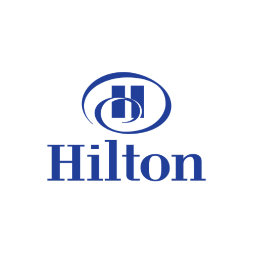 Hilton hotel logo with a stylized 'H' inside an oval and the word 'Hilton' underneath
